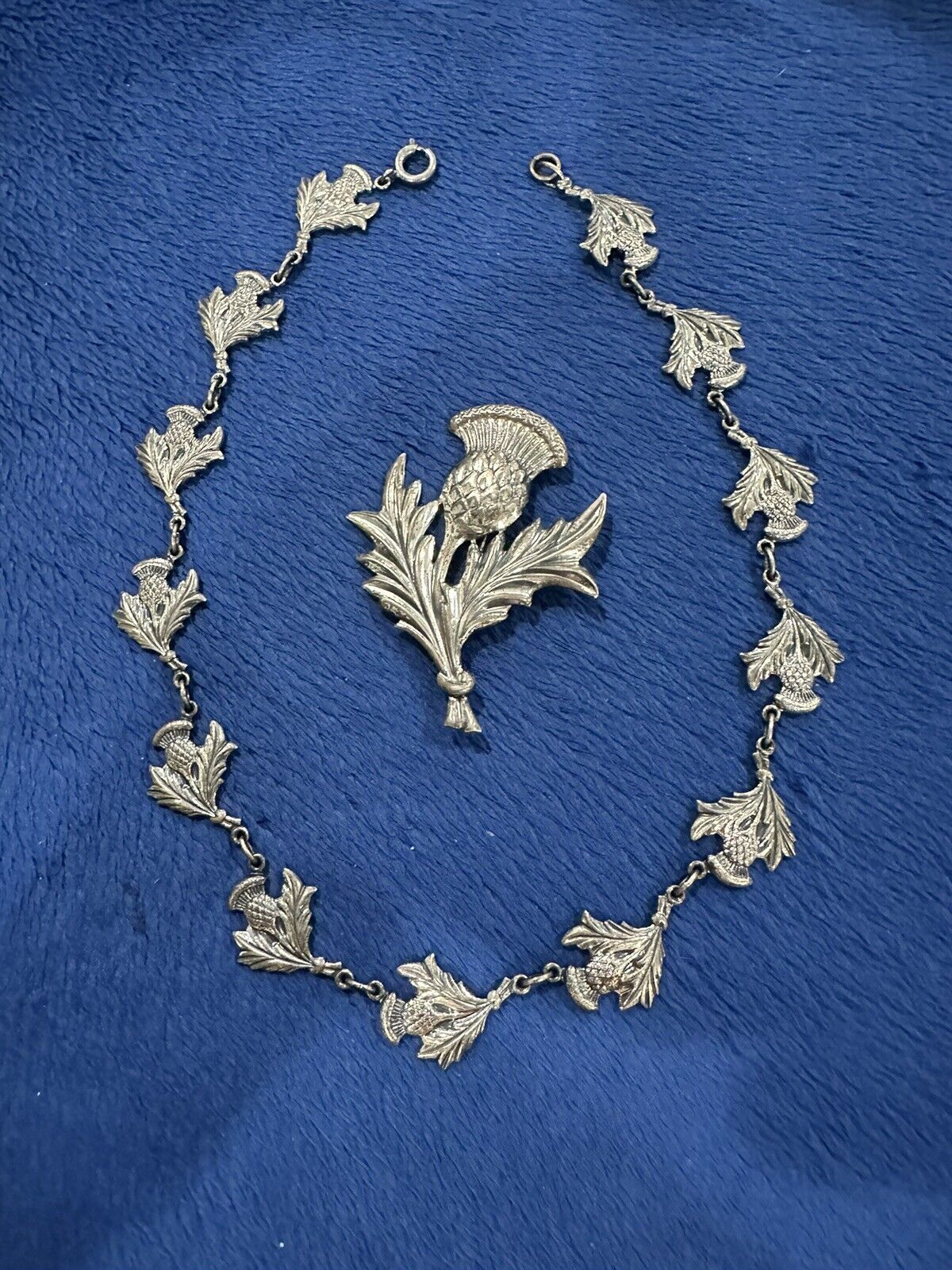 Vtg Danecraft Sterling Silver 925 Thistle Brooch And Necklace Jewlery Set, 15.5”