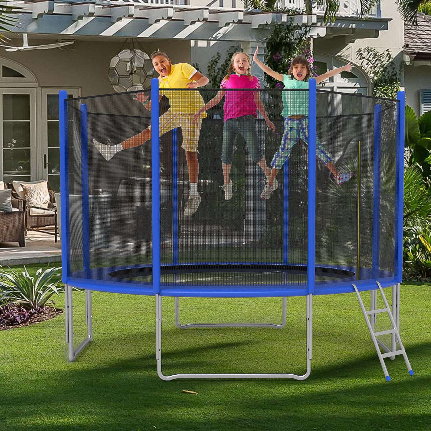 VILOBOS 8/10/12FT Kids Trampoline Jumping Mat Safety Enclosure Net Bounce Ladder