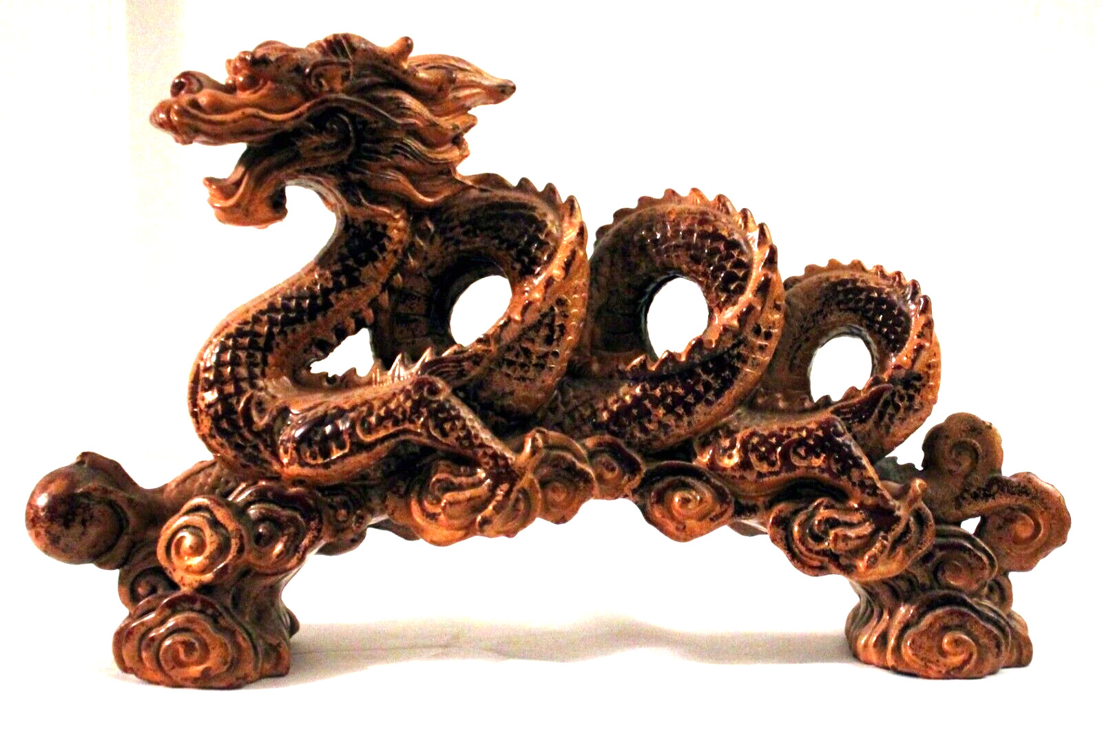 Vintage Asian Wood Carved Dragon Figurine Nice LOOK