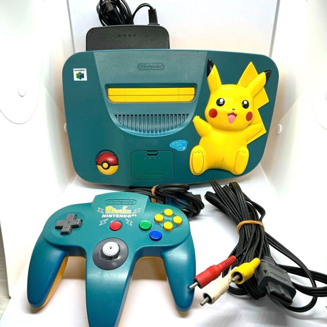 Nintendo 64 N64 Pikachu green  Video Game Console Japan Ver. w/controller