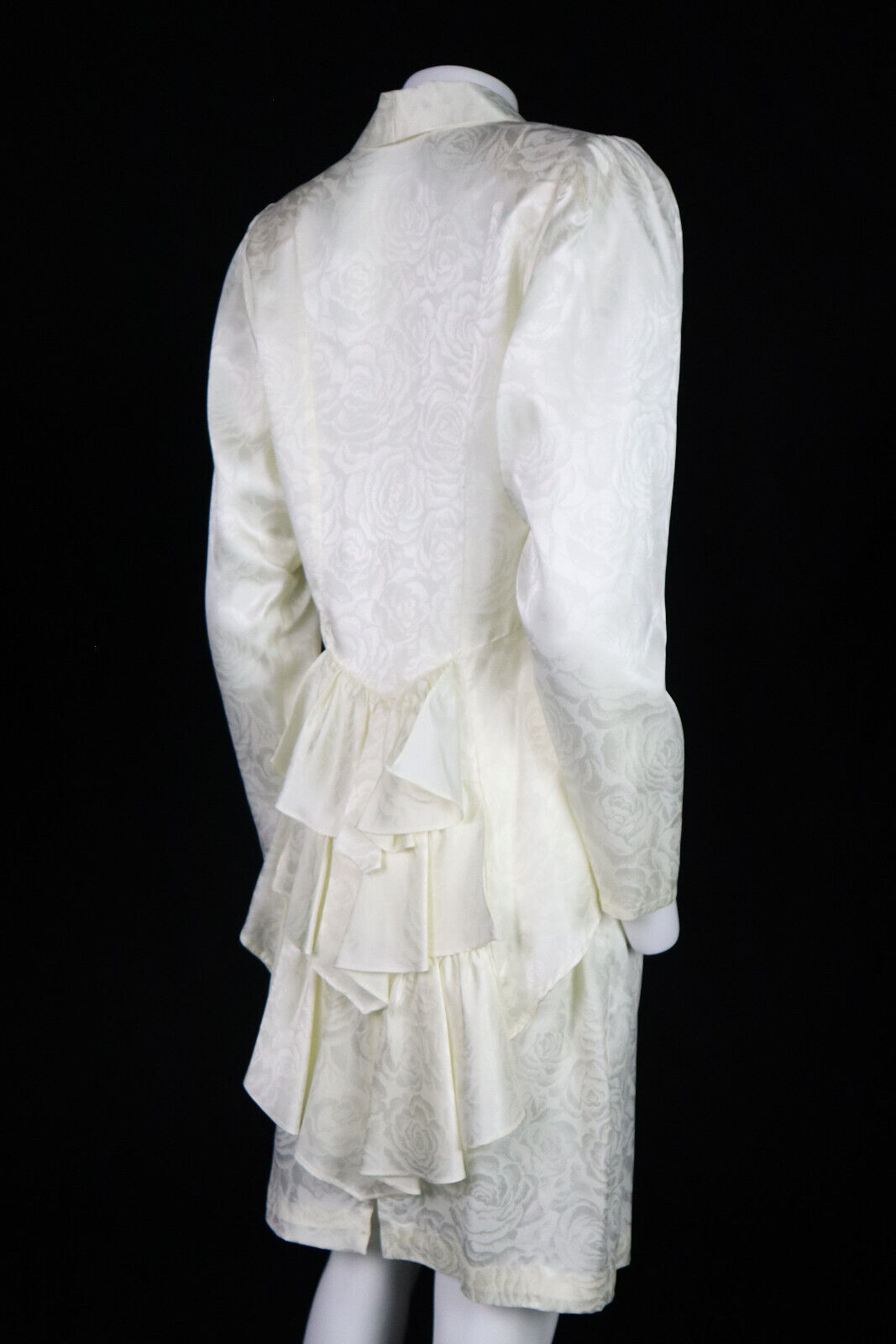 Vtg 80s DIAMONDS RUN USA M 10 12 Ivory Floral Satin Peplum Jacket Skirt Set Suit