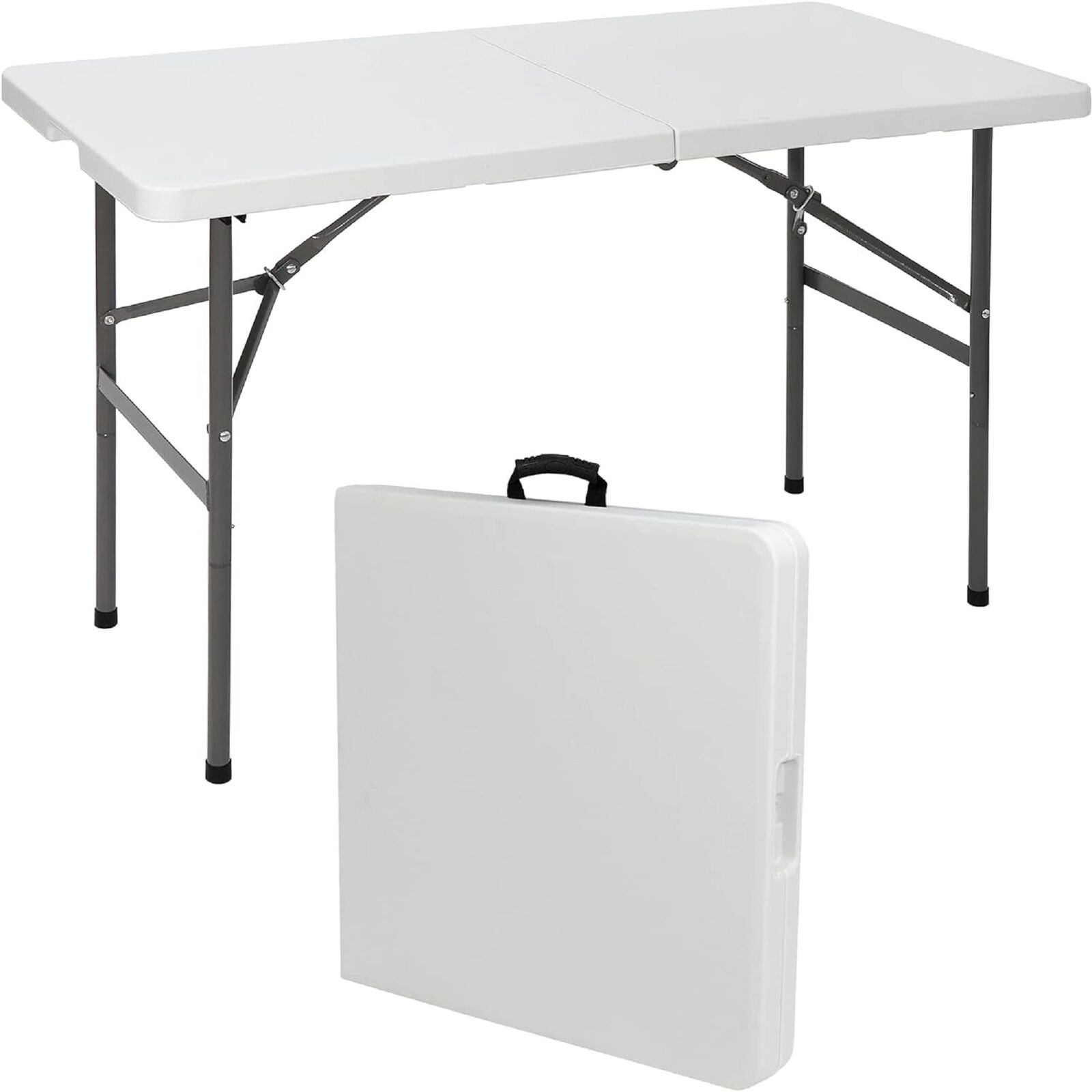 4 FT Folding Table Plastic Portable Tables for Dining Parties Card White/Black