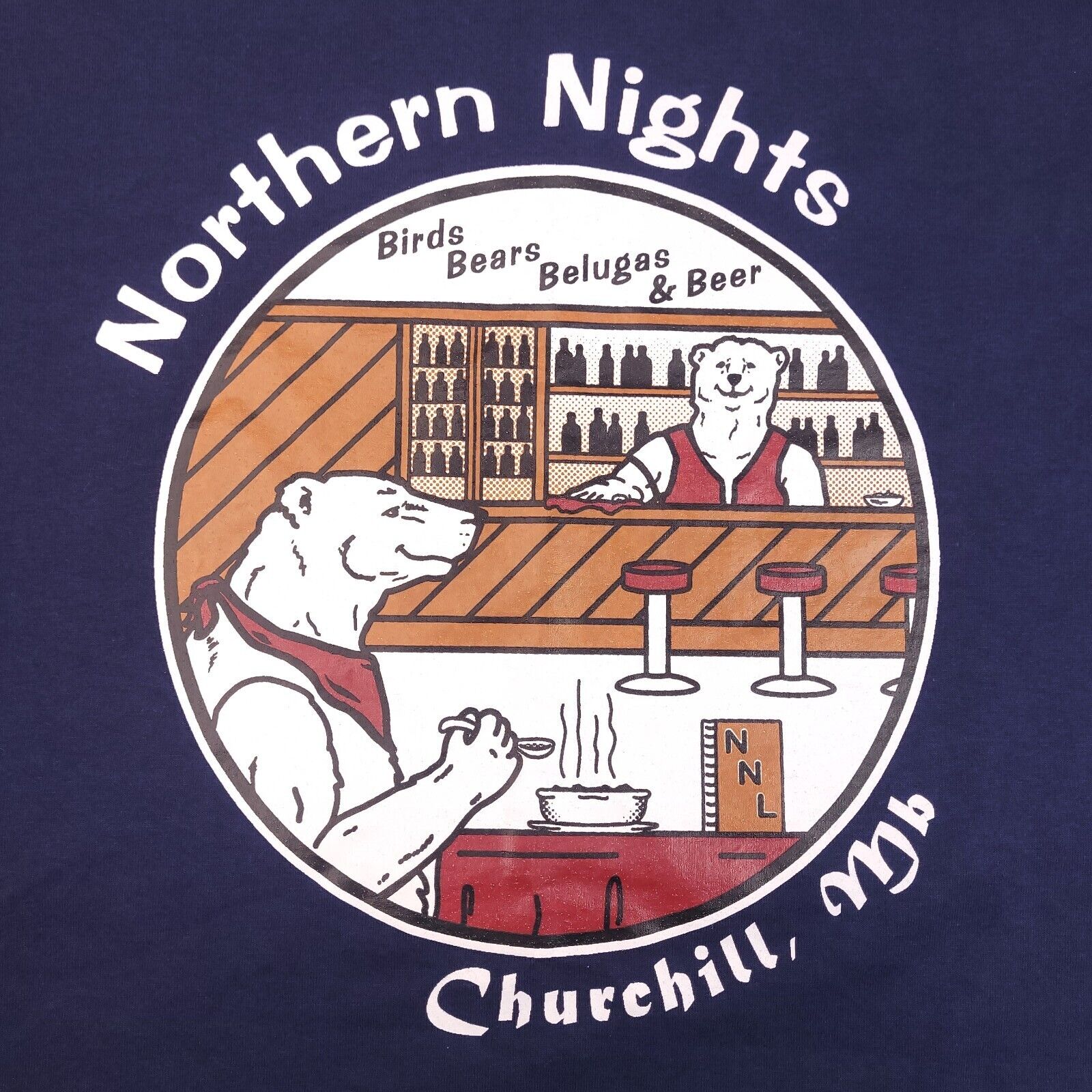 Vintage Northern Nights Churchill MB Shirt Mens XL Blue Birds Bears Beer 