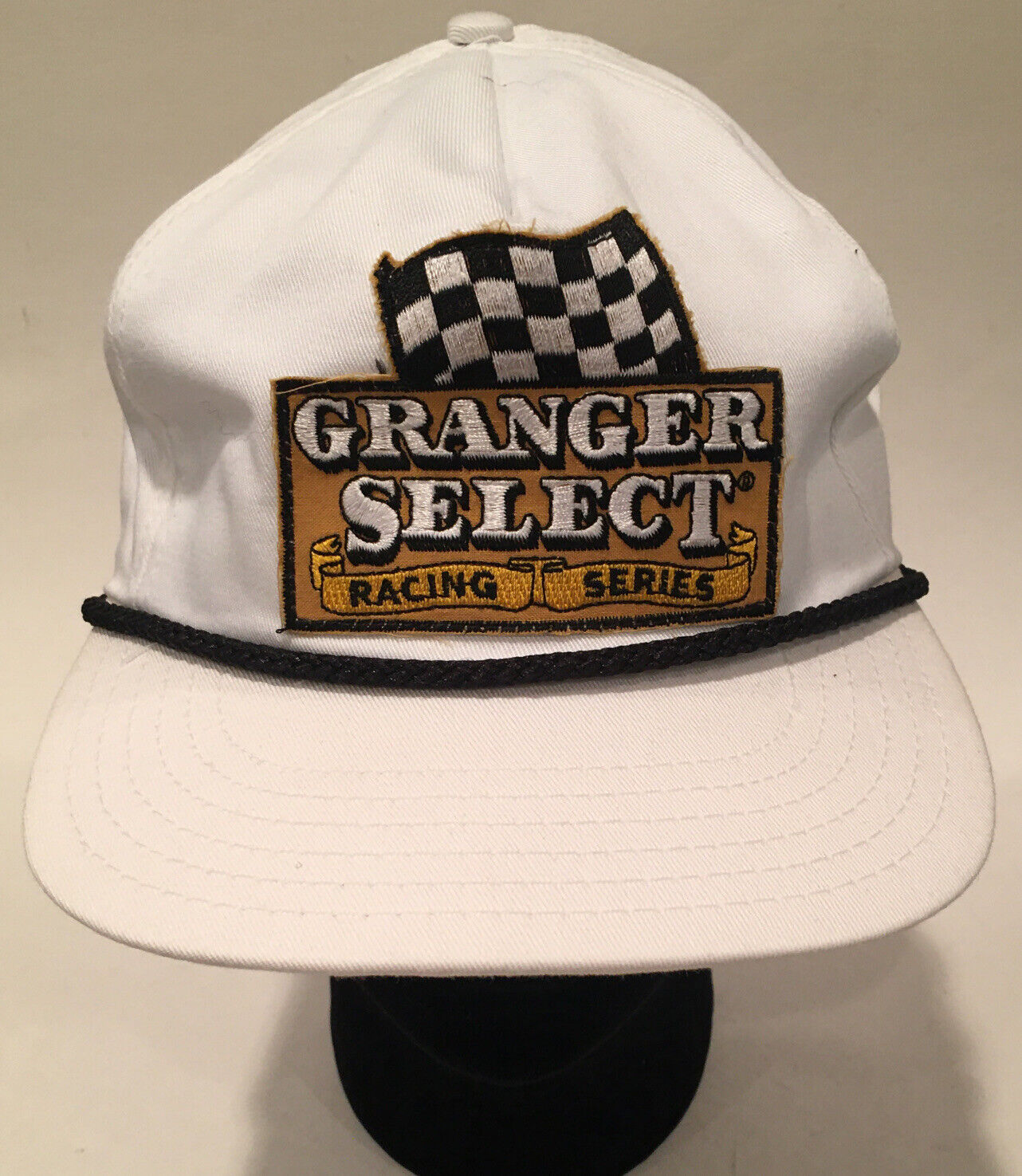 Vintage Granger Selects Racing Series Patch White Snapback Hat Tobacco Rope Cap