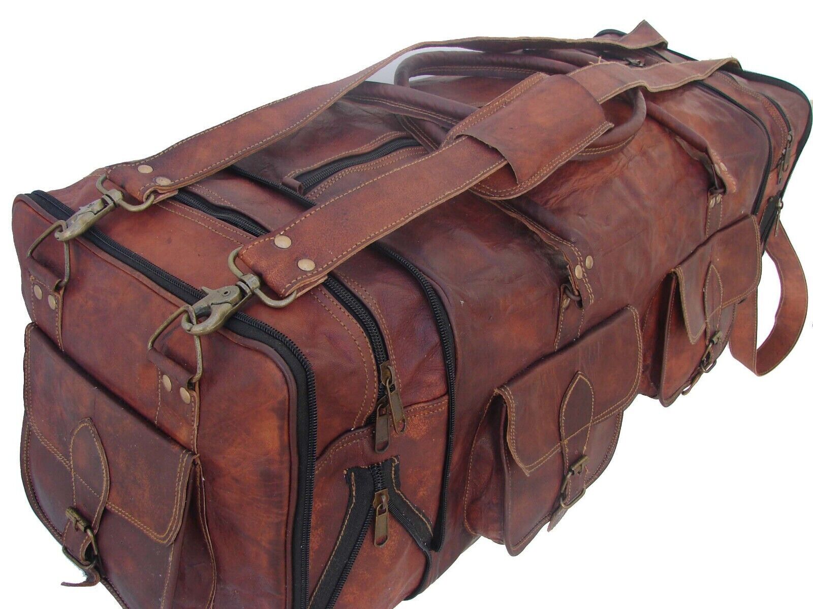 Leather Gym Travel Luggage Vintage Genuine Duffel Weekend Men\'s Brown Bag