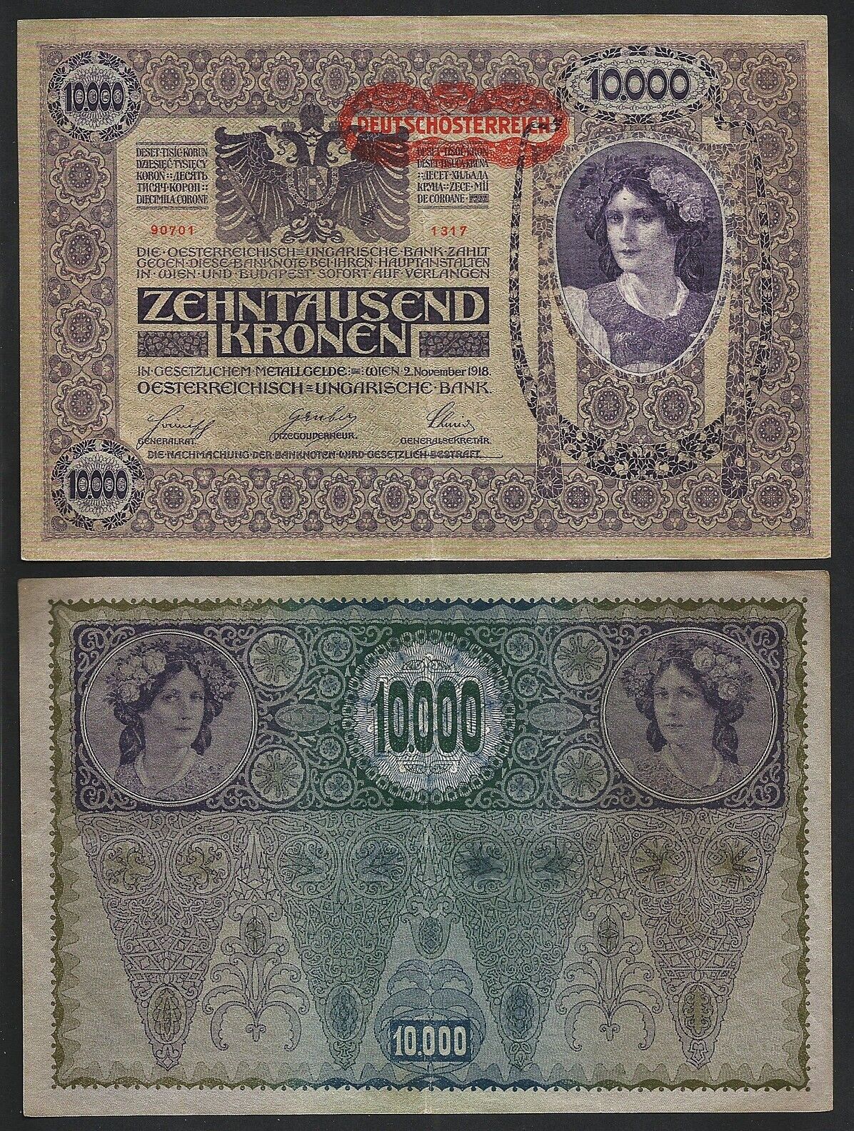 Austria 10000 Kronen 1918, aXF, P-65