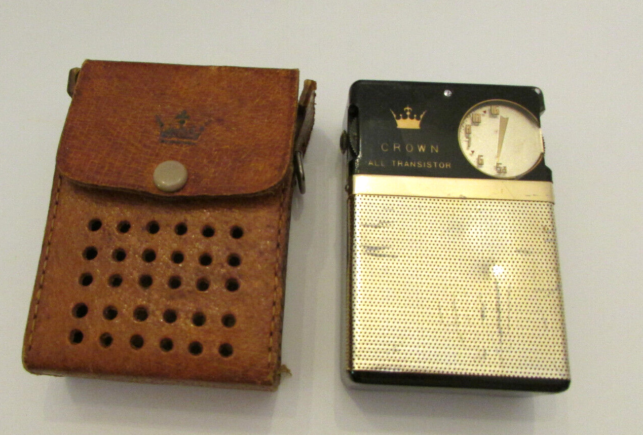Crown Model TR-333 Portable Transistor Radio Pigskin Case 1959 010459 Vintage