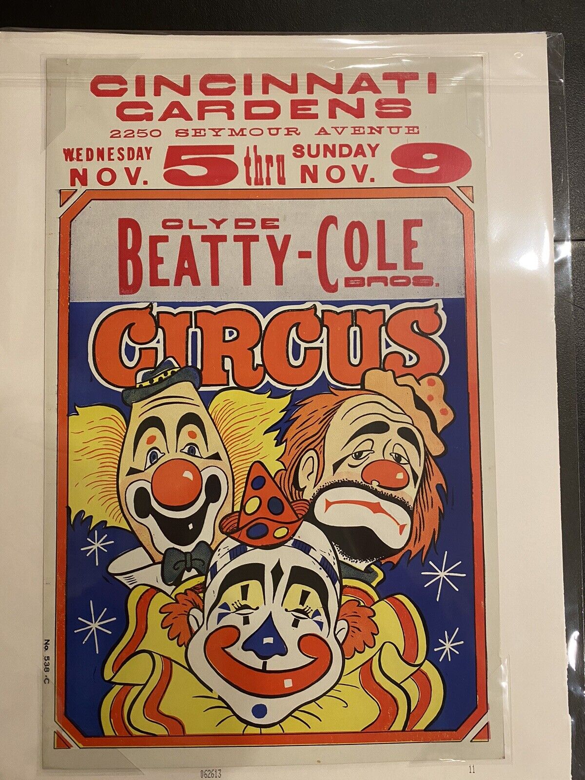 Original 1960s Clyde Beatty Cole Bros Circus Poster In Cincinnati, OH. Clowns