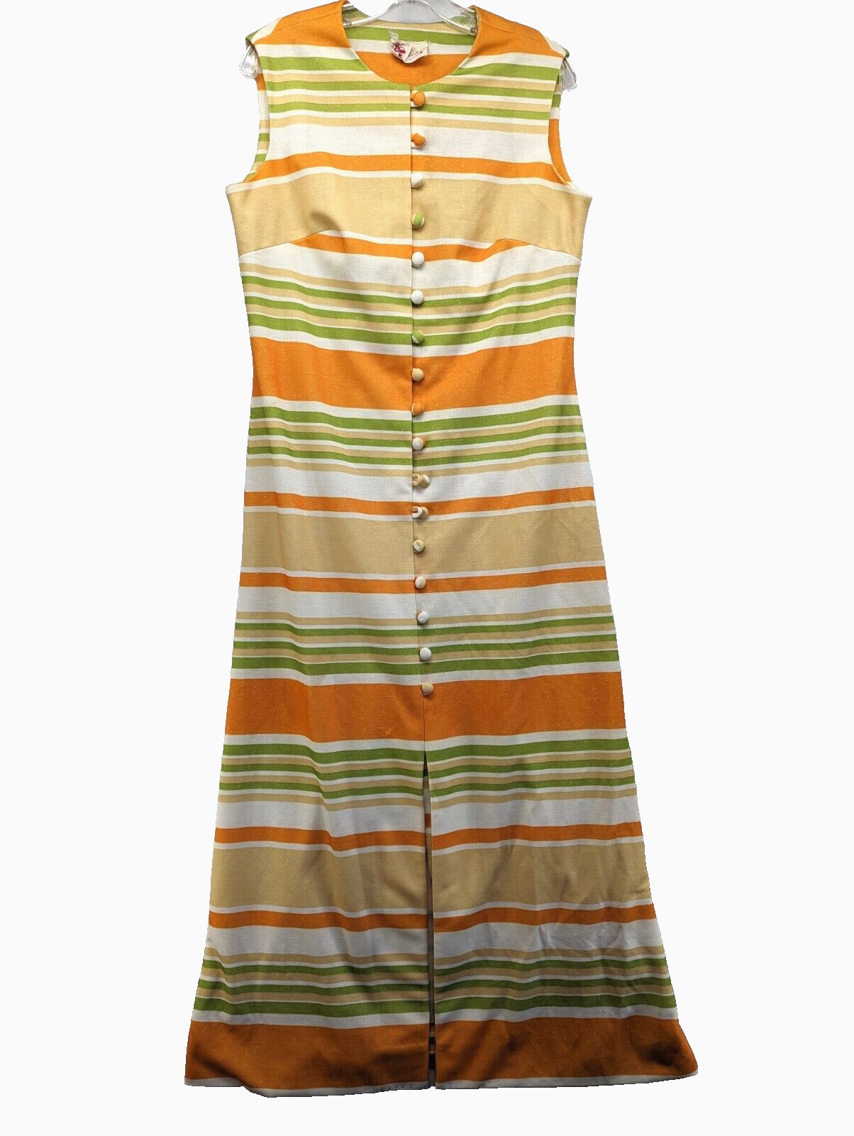 KAY WINDSOR Vintage 70s Orange Green Stripe Button Front  Dress Sz Medium