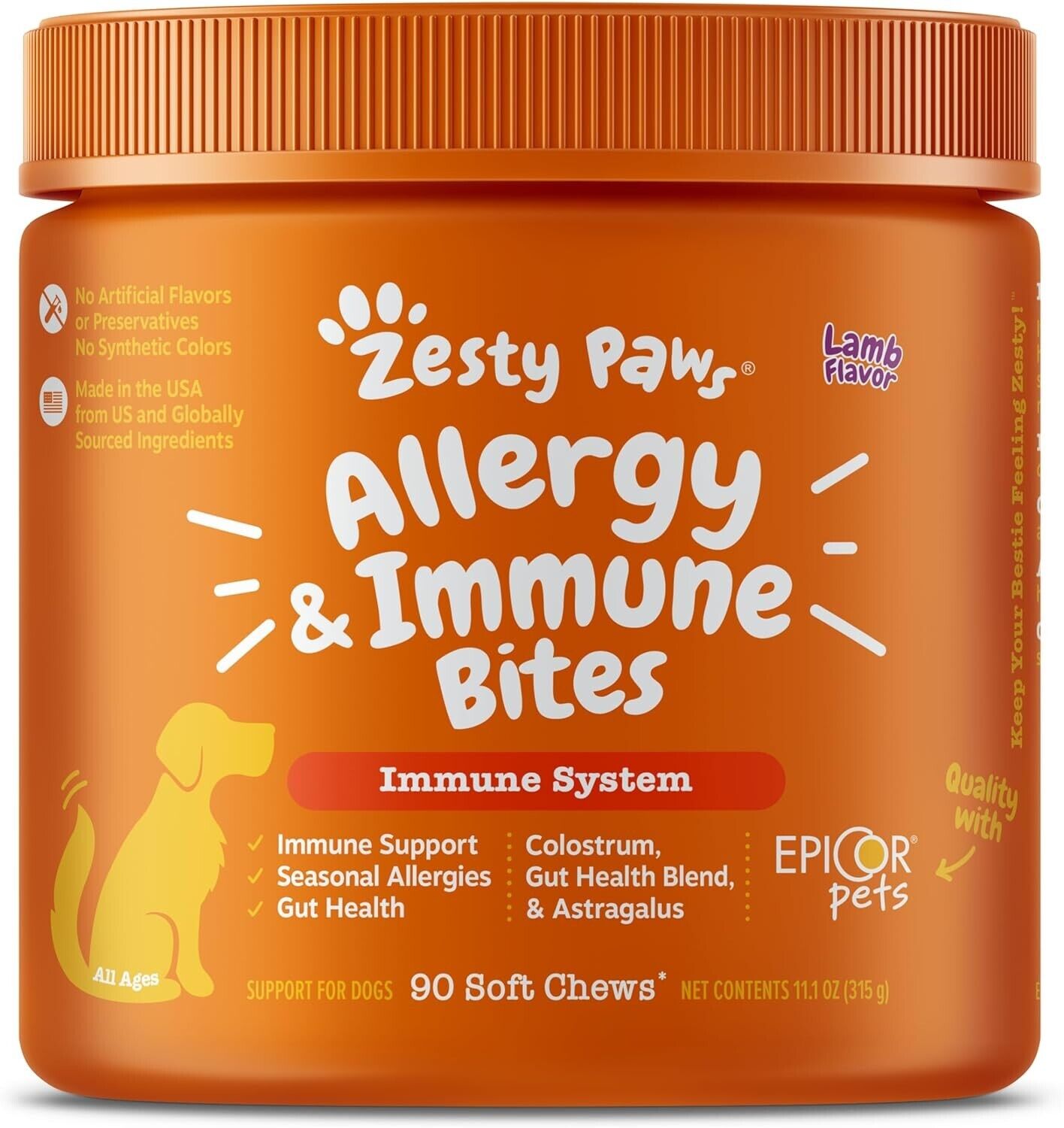 Zesty Paws Allergy Immune Bites Supplement for Dogs - All Ages (90 Soft Chews)