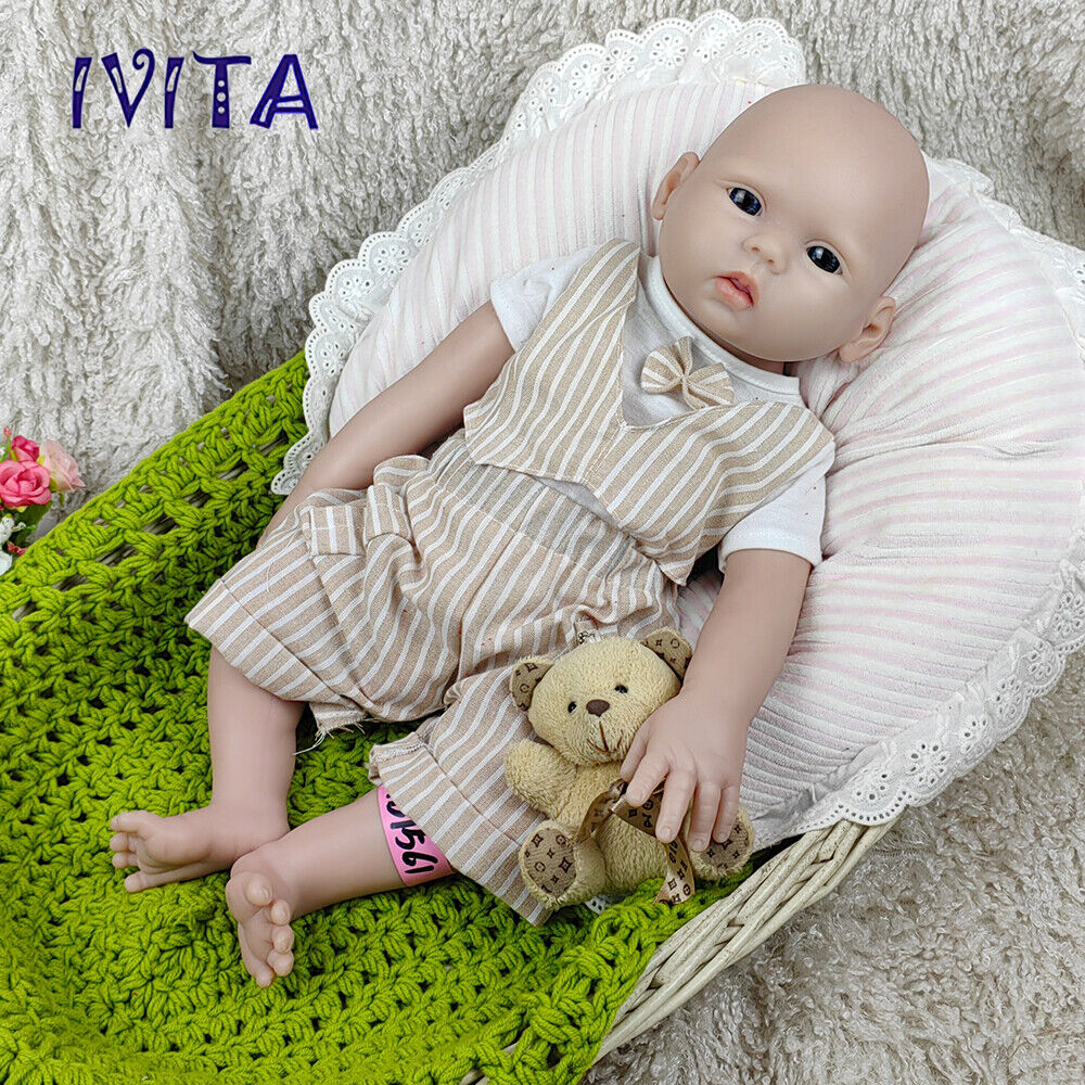 IVITA 18\'\' Soft Silicone Reborn Doll Blue Eyes Baby Boy Silicone Newborn Doll