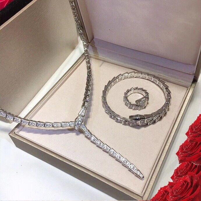 Set of 4 Women Fashion Snake Necklace Earring Ring Bracelet Party Jewelry Beauty