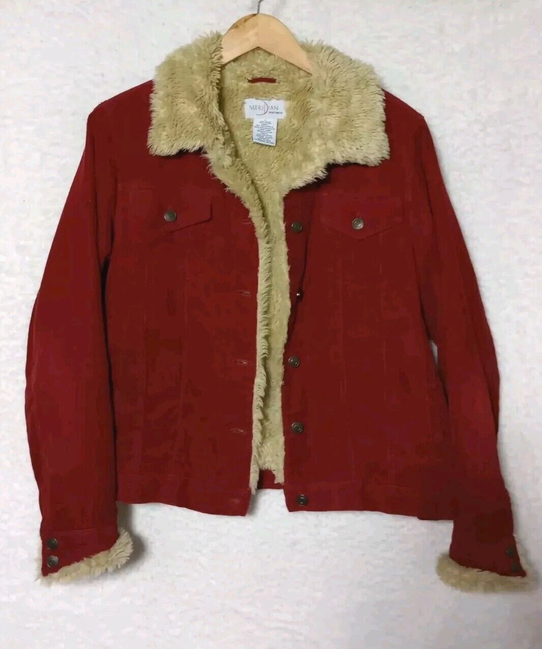 Vintage Meridian Sportswear Red Corduroy Jacket Sherpa Lined Women\'s Size Large 
