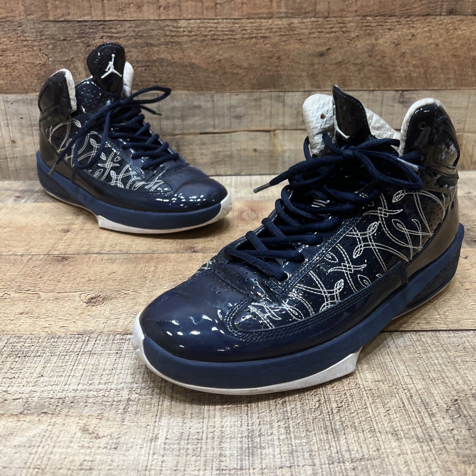 Nike Air Jordan Icons Mens Basketball Shoes Navy patent Gerald Wallace Size 8.5
