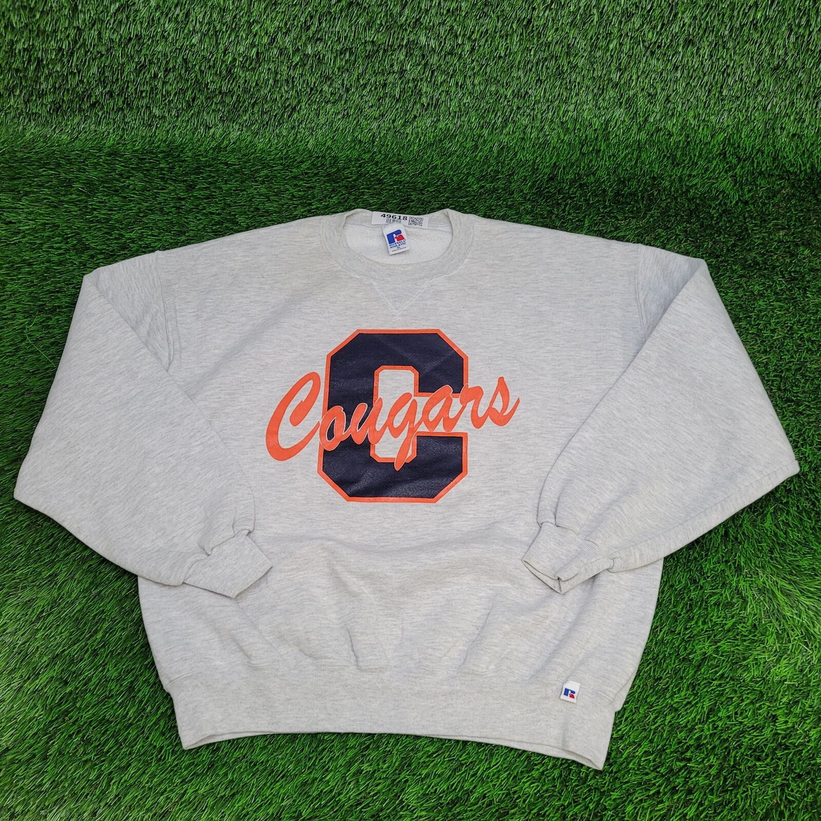 Vintage 90s Funny Cougar Hunter Sweatshirt XL Gray Spellout V-Stitch