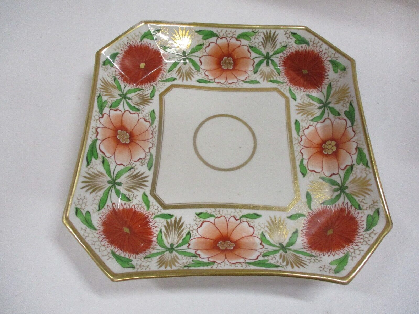 Antique C. 1815 Spode Square with Orange Flowers Plate