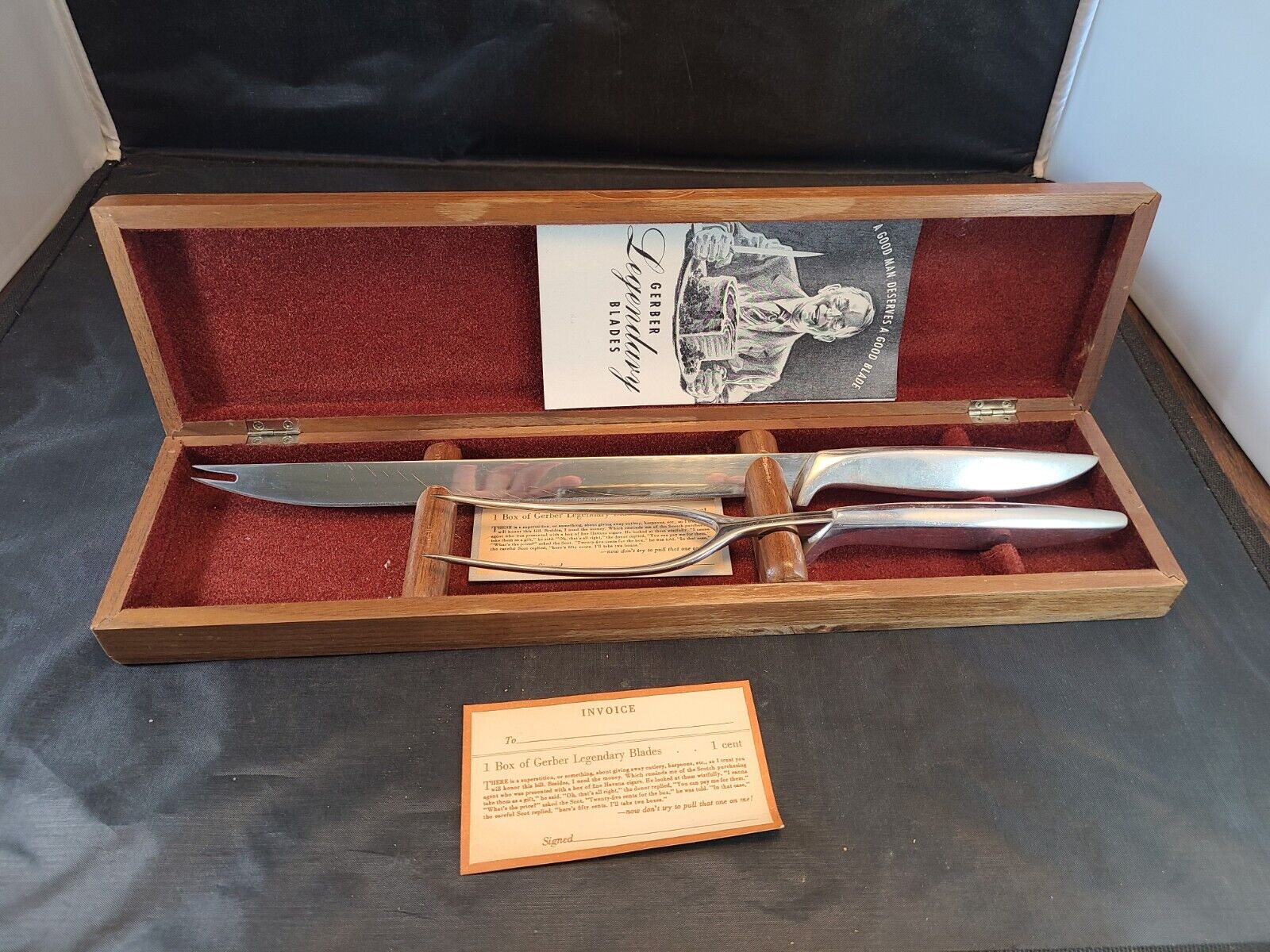 Vintage Gerber Legendary Blades Carving Set With Solid Walnut Case 1950s
