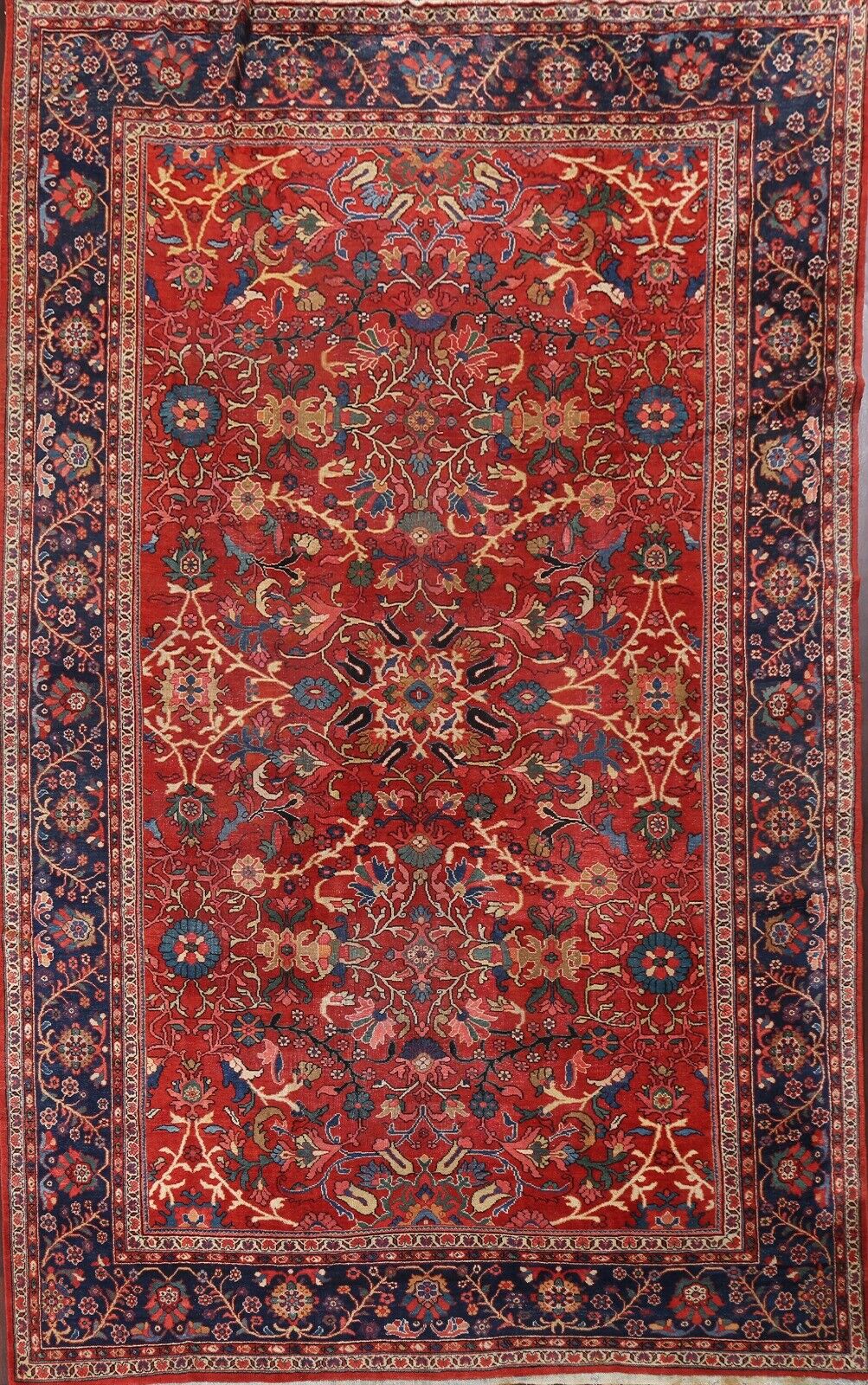Antique Vegetable Dye Geometric Mahal Area Rug Hand-knotted Large Carpet 10\'x14\'