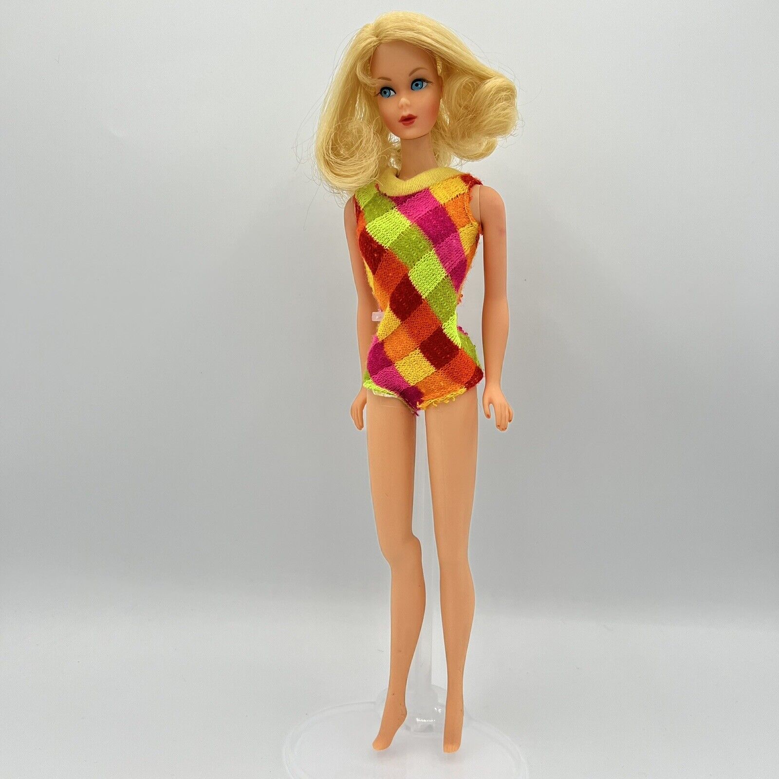 Vintage Mod Marlo Flip 1969 TNT Blonde Barbie Doll Broken Knee #1160 Swimsuit