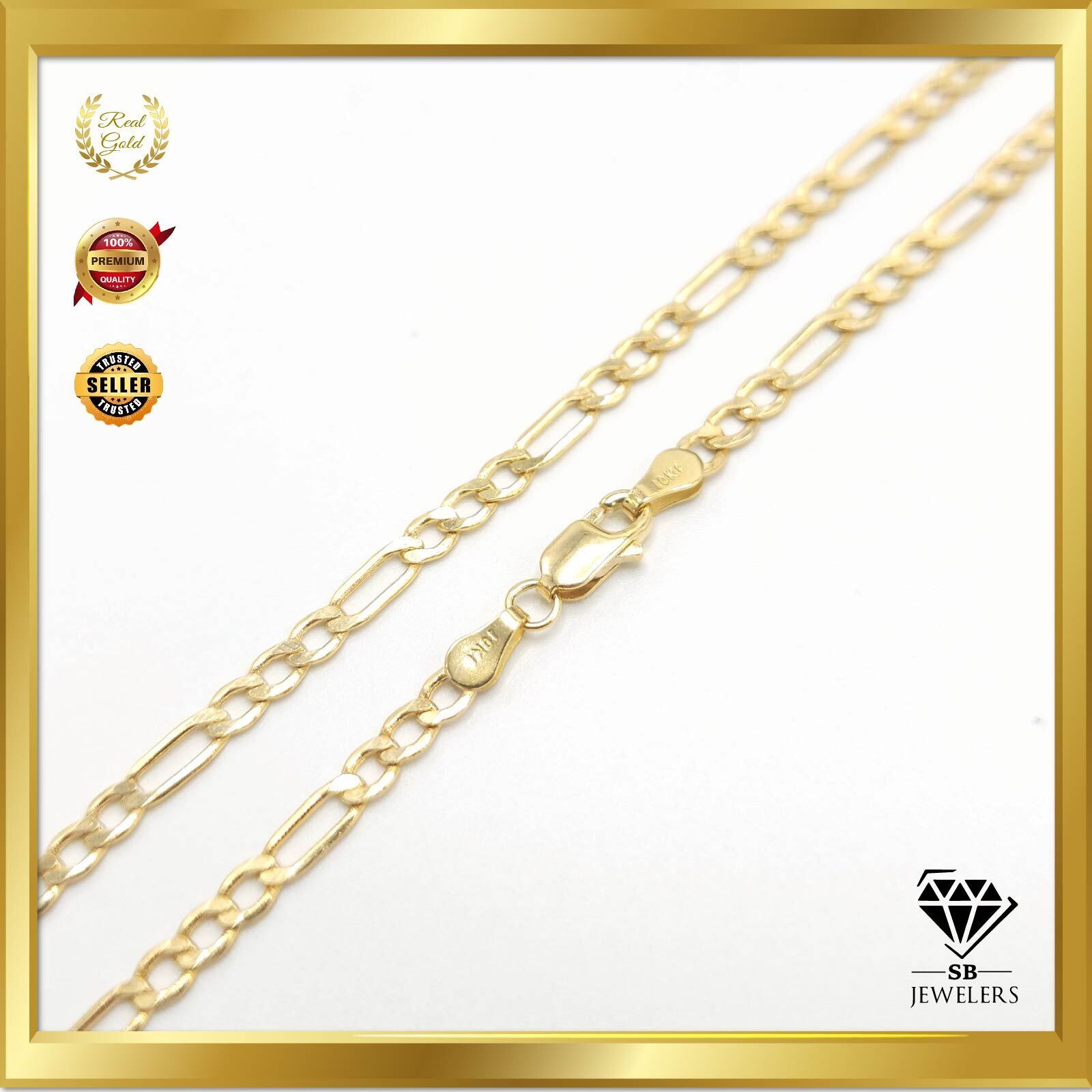 10K Yellow Gold Figaro Link 2mm-10.5mm Unisex Chains 14\