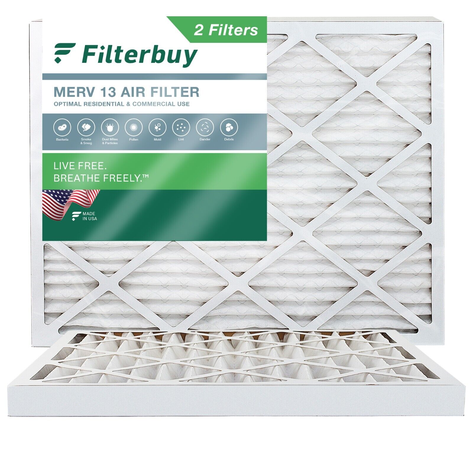 Filterbuy 20x25x2 Pleated Air Filters, Replacement for HVAC AC Furnace (MERV 13)