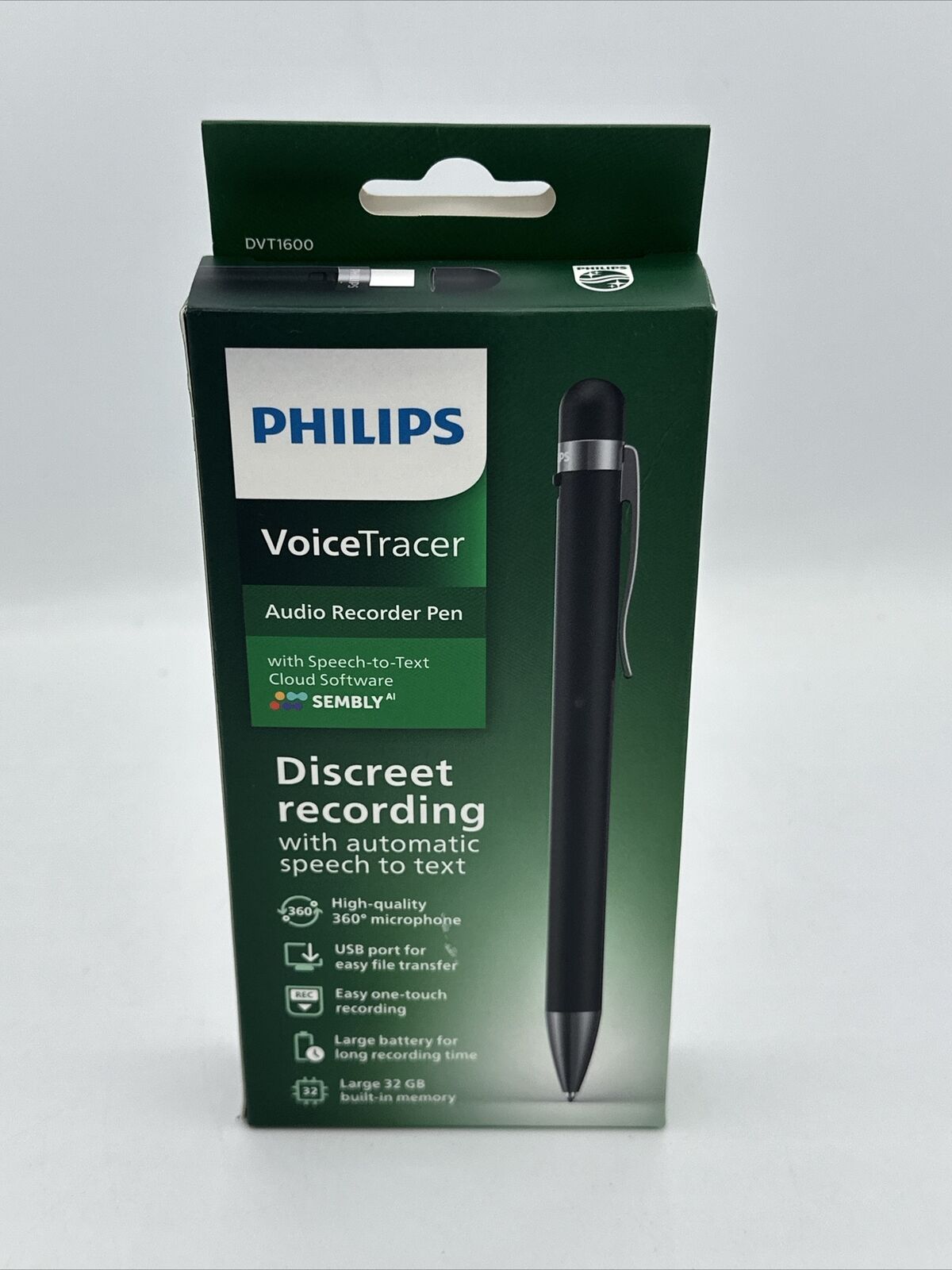 Philips DVT1600 Voice Tracer Dvt1600 Digital Recorder Pen With Sembly, 32 Gb