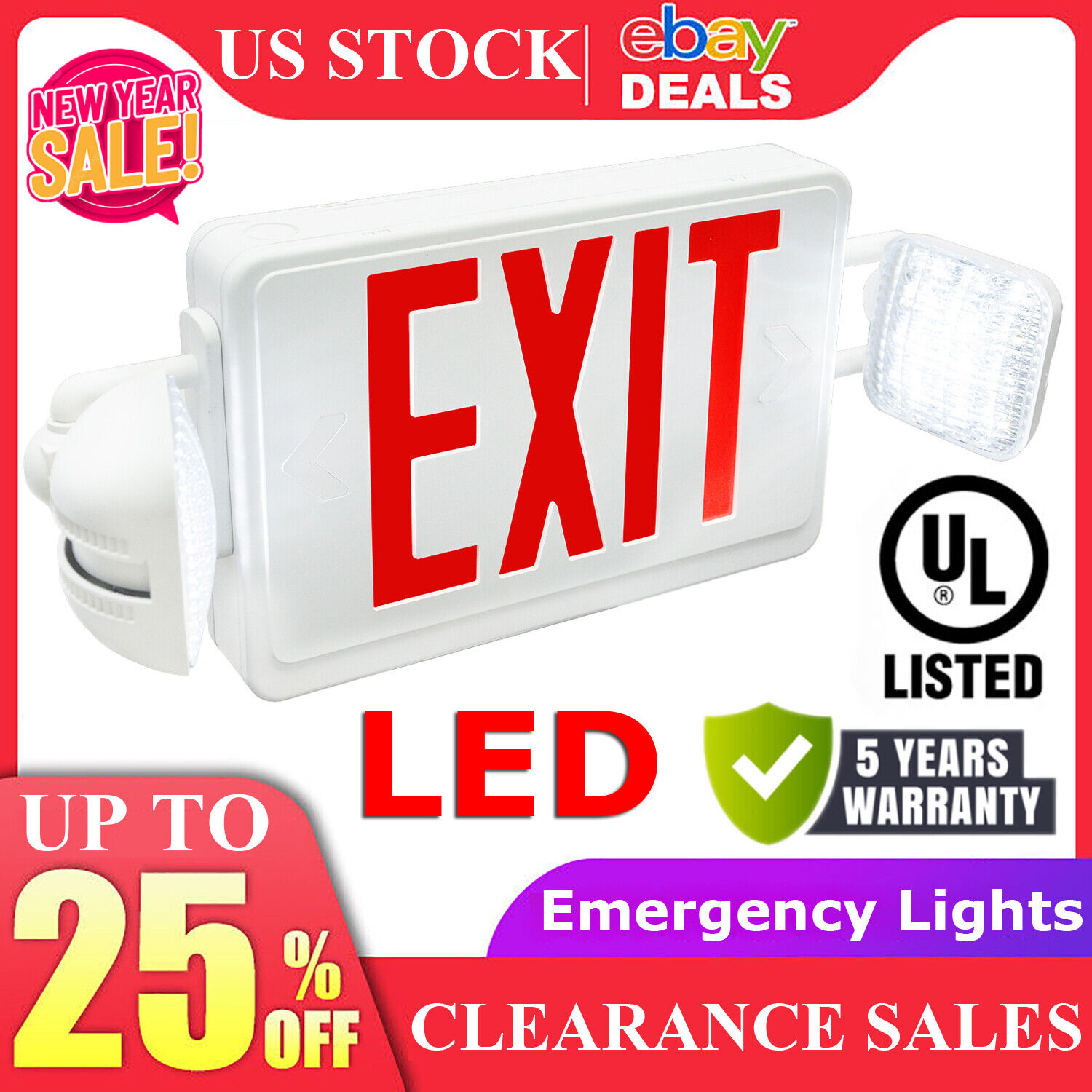 LED Double Head Lamp Universal Exit Sign Combo Unit with NiCad Battery