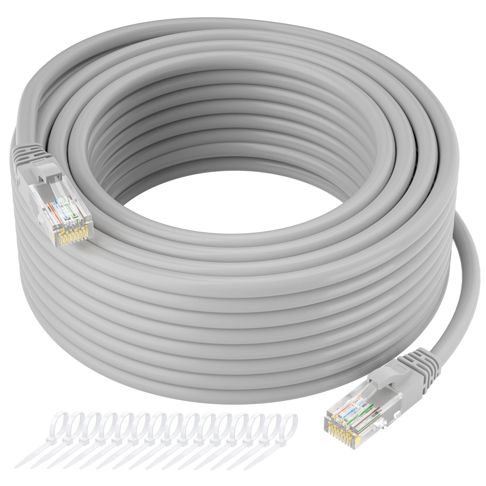 Ethernet LAN Cable 50 FT, Long Cat 5e Internet Cable, Grey Snagless Patch Cord,
