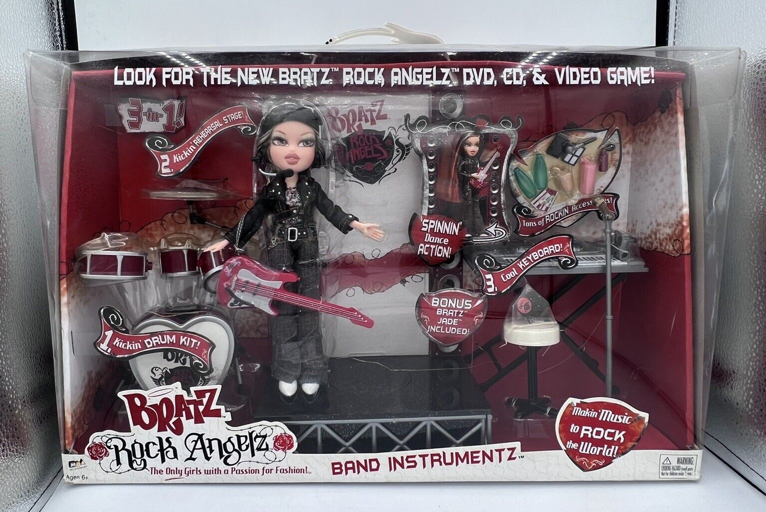 Rare 2005 Bratz Rock Angelz Band Instrumentz w/ Jade ROCKIN FUN 3-IN-1 Doll READ