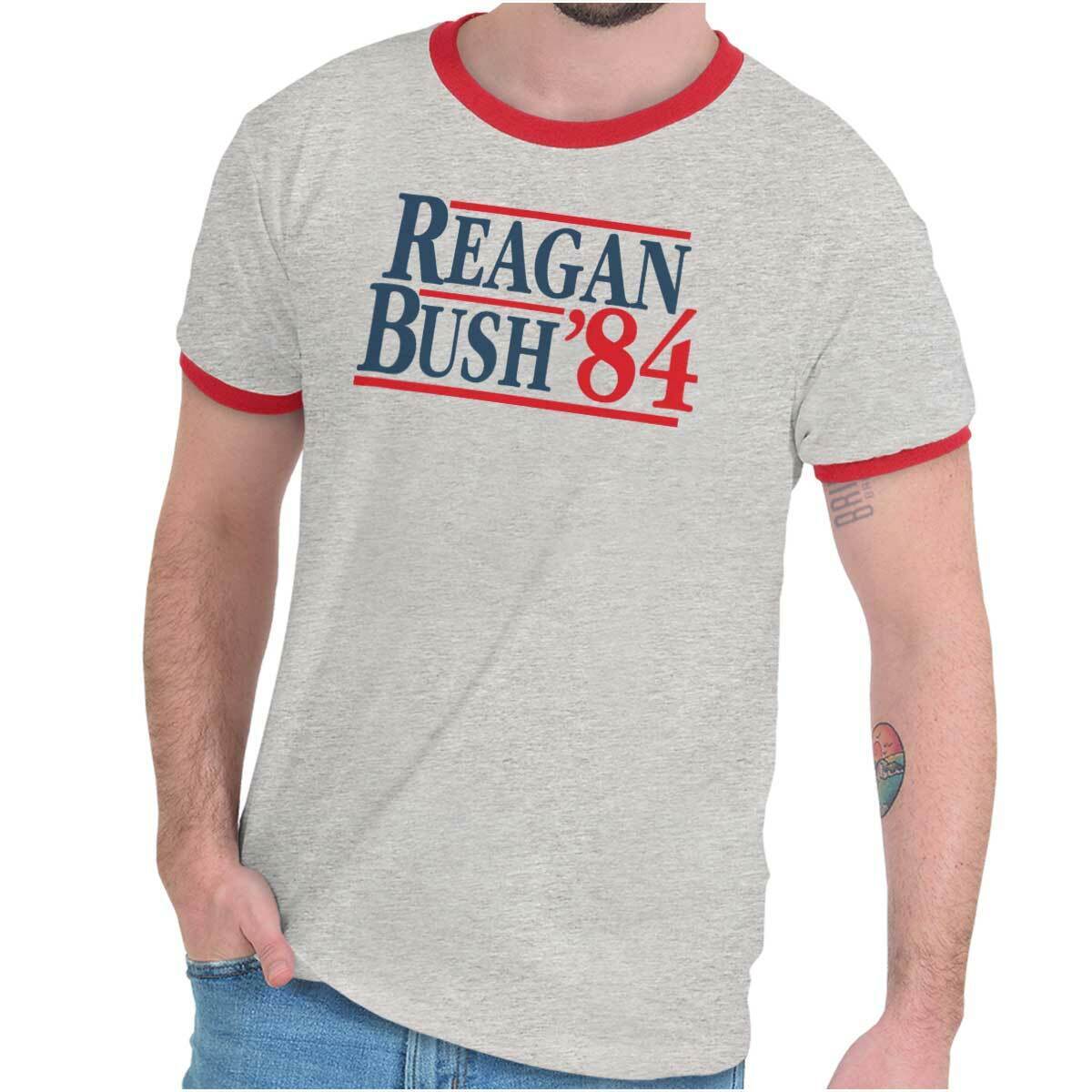 Ronald Reagan George Bush 1984 Vintage Retro Ringer T Shirt Tee Shirts Men Women