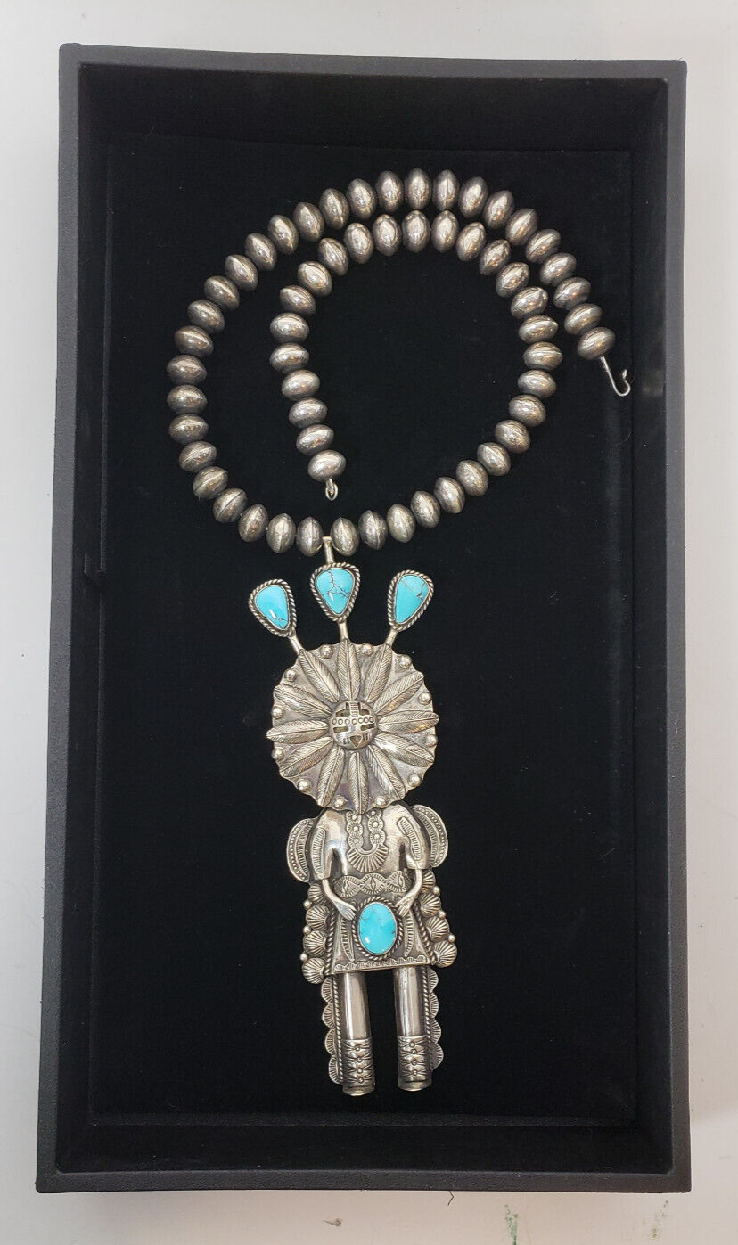 Garret Hale Sterling 925  8 inch Kachina on Navajo Pearls 24 inch Necklace RARE
