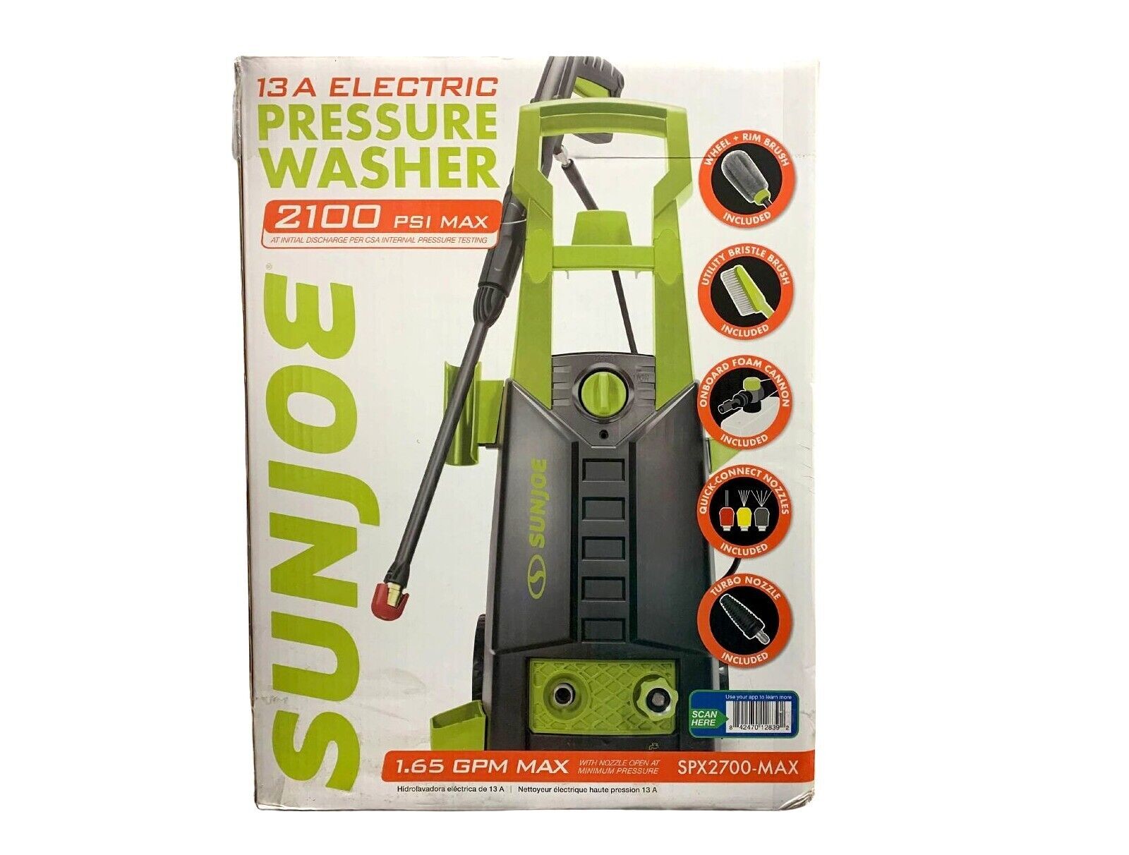 Sun Joe Electric Pressure Washer 2100 PSI SPX2700 1.65 GPM w/Bonus Accessories