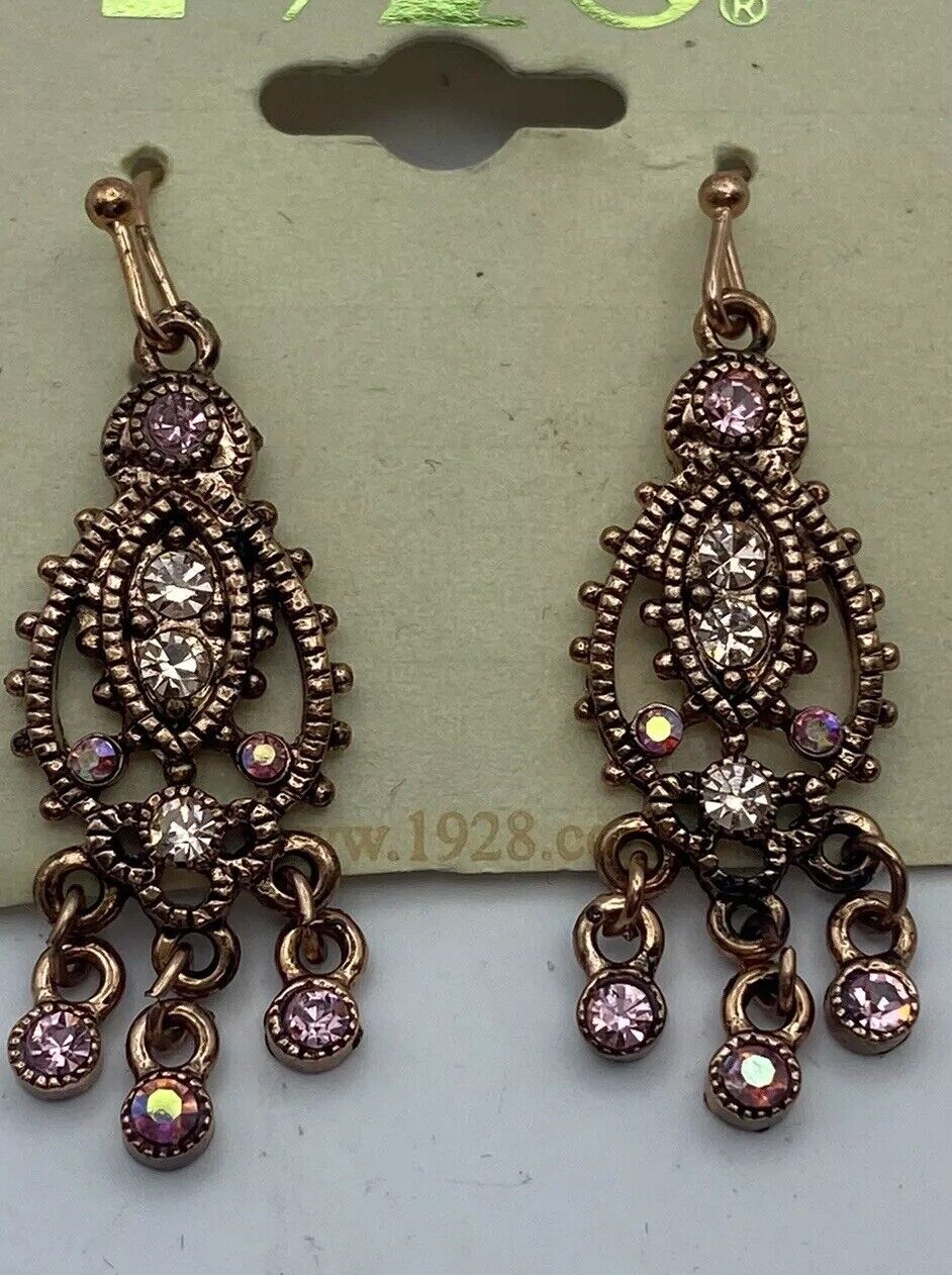 Stunning Vintage Designer 1928 Pink Crystal Faux Dangle Chandelier Earrings