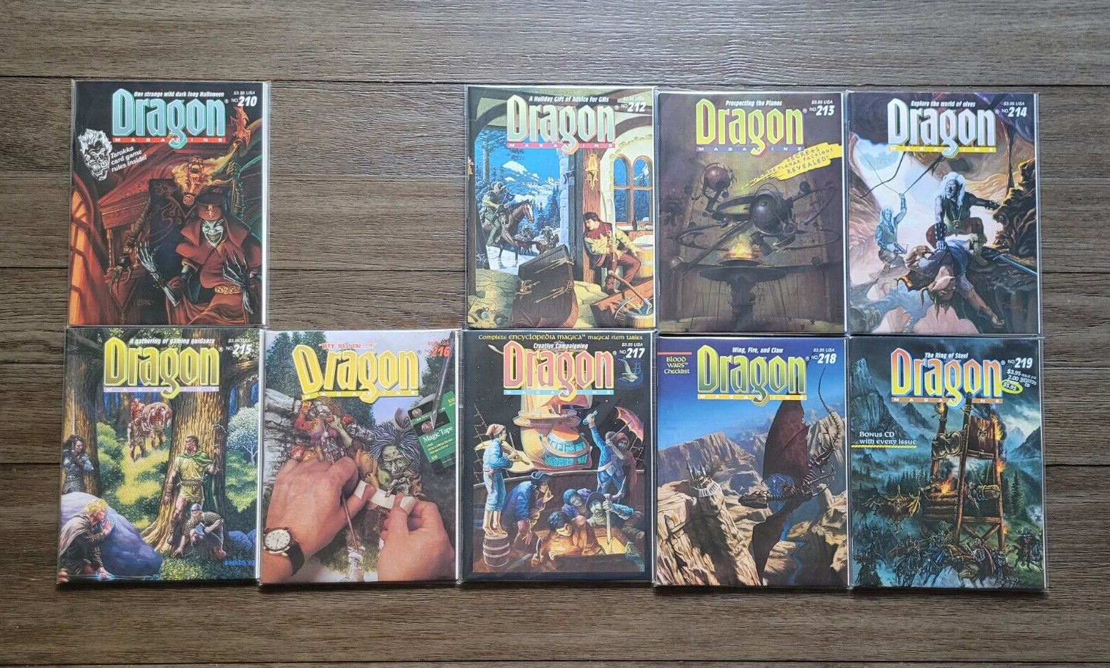 Lot of 9 Vintage Dragon Magazines 210 & 212-219 TSR Dungeons and Dragons 1994-95