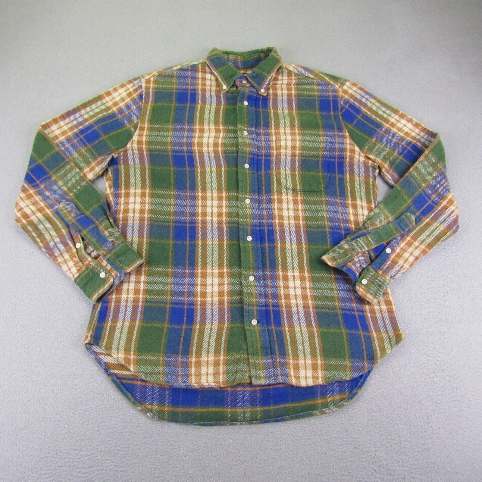 Vintage Gitman Bros Shirt Mens Large Blue Green Plaid Flannel Western Frontier