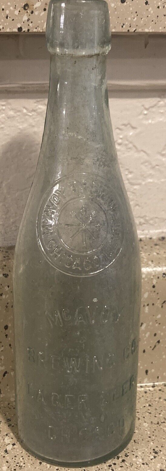Vintage McAvoy BREWING CO LAGER Embossed Beer Bottle  Chicago Il