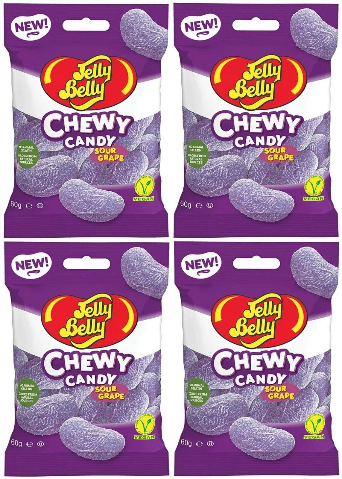 4x Jelly Belly Sour Grape Chewy Candy 60g Vegan American Candy
