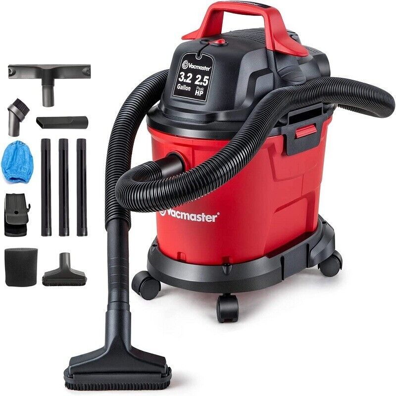 Vacmaster 3.2 Gallon 2.5 Peak Wet Dry Vacuum Cleaner Wall Mounted Portable Red