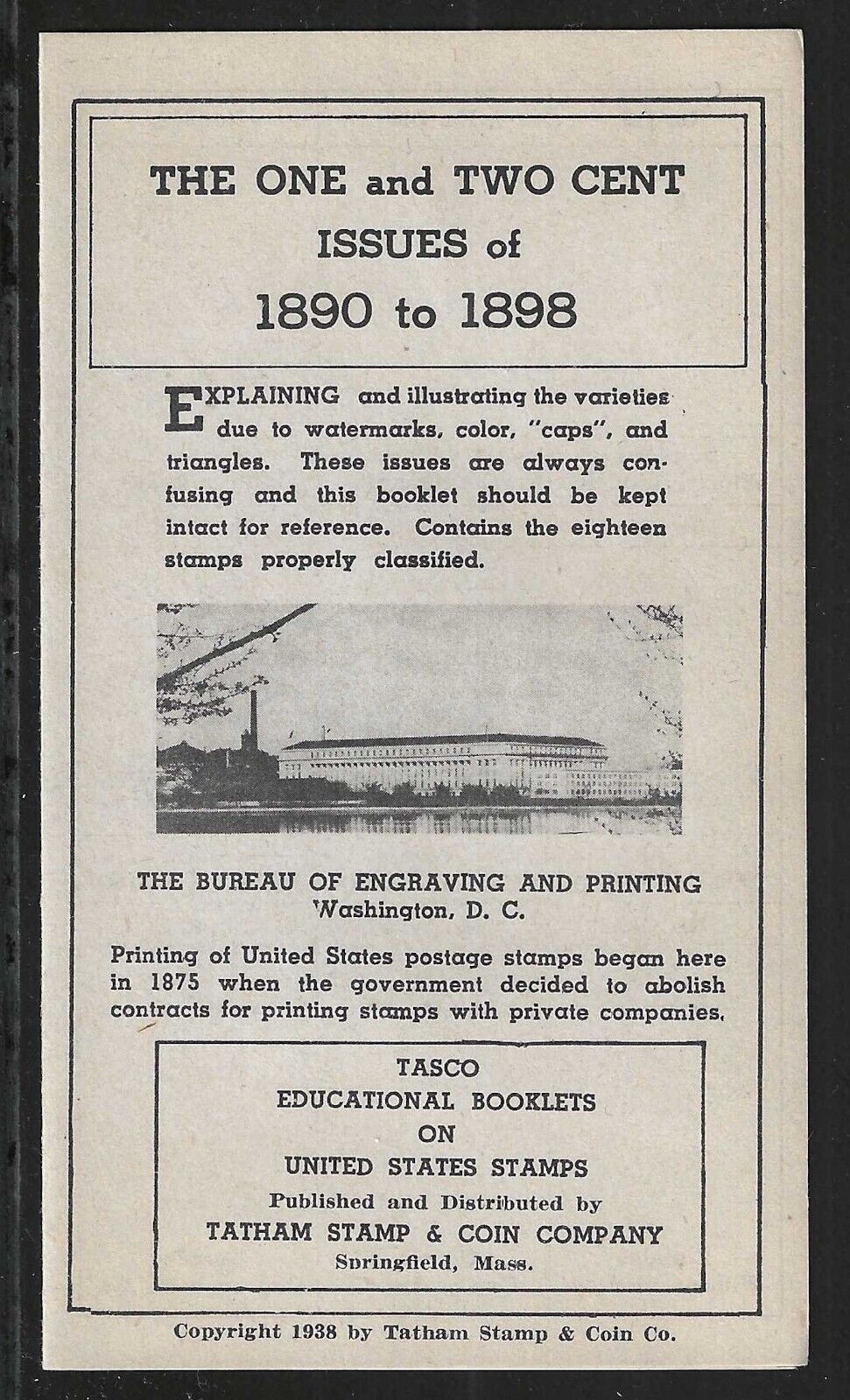 The One & Two-Cent Issues of 1890-1898, Tasco 1938 Educational  Booklet
