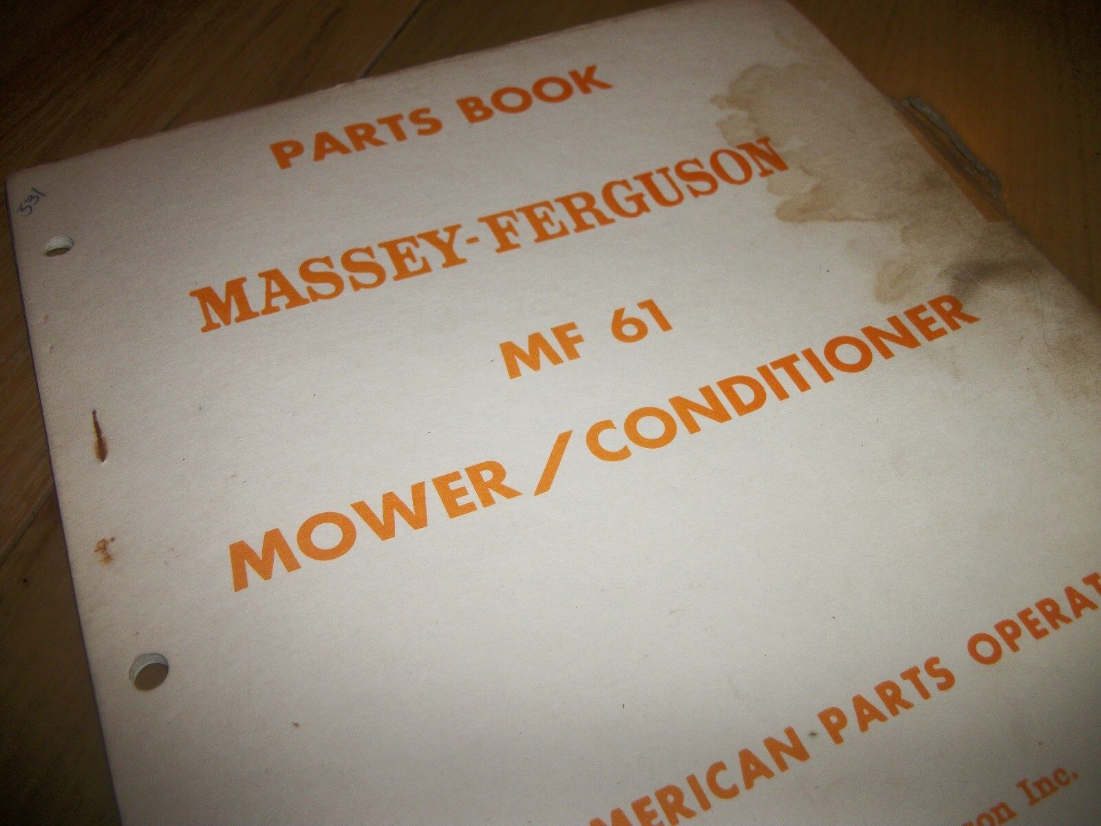 Massey-Ferguson MF61. mower/ conditioner PARTS BOOK 1st.print 1967.