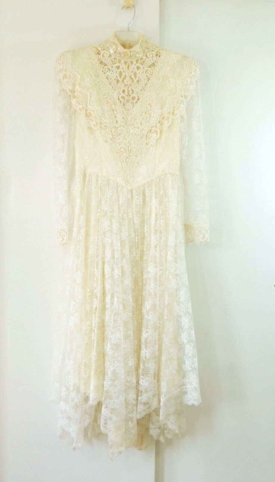 vintage 80s JESSICA MCCLINTOCK BRIDAL dress lace cottagecore victorian ivory M