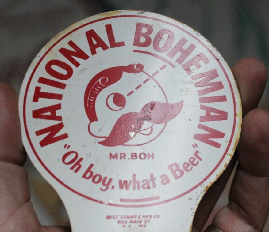 1950s MR. BOH NATIONAL BOHEMIAN OH WHAT A BEER STAMPED PAINTED METAL TOPPER SIGN