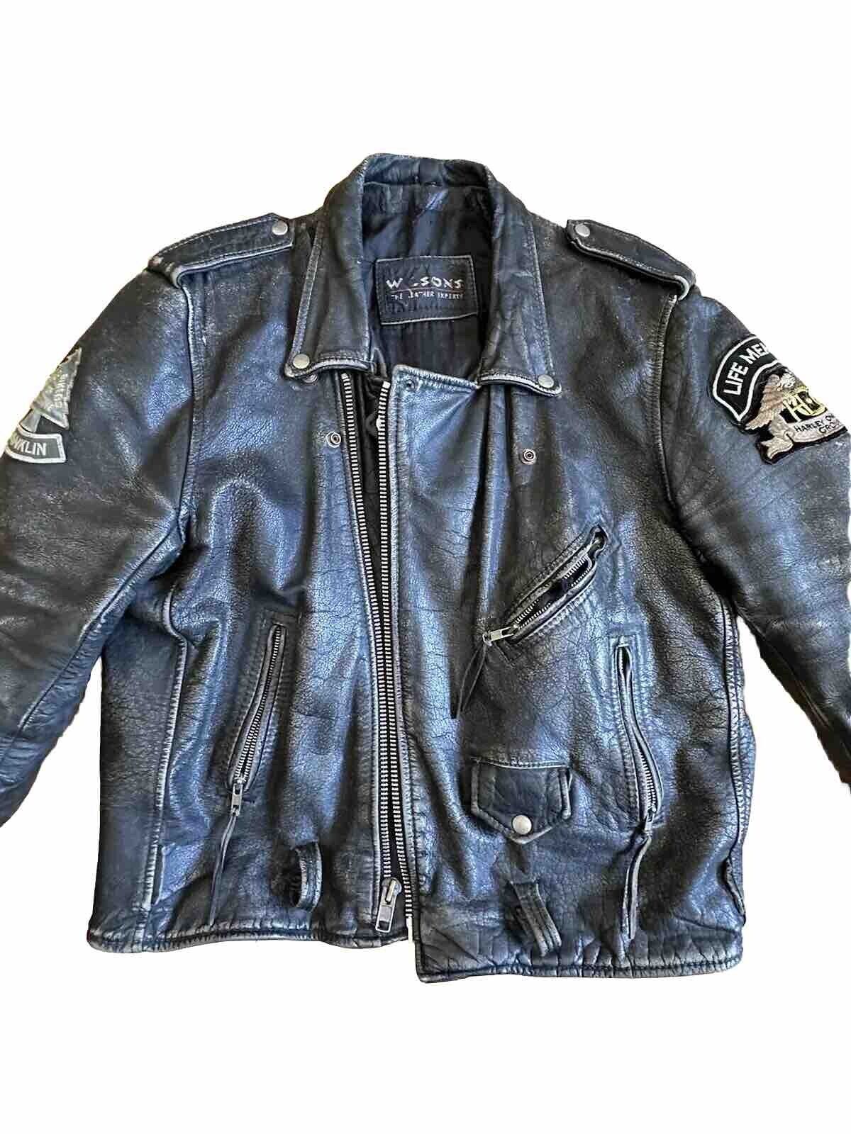 Vintage Small USA Made 80s Leather Biker Jacket Harley Patch Motorcycle