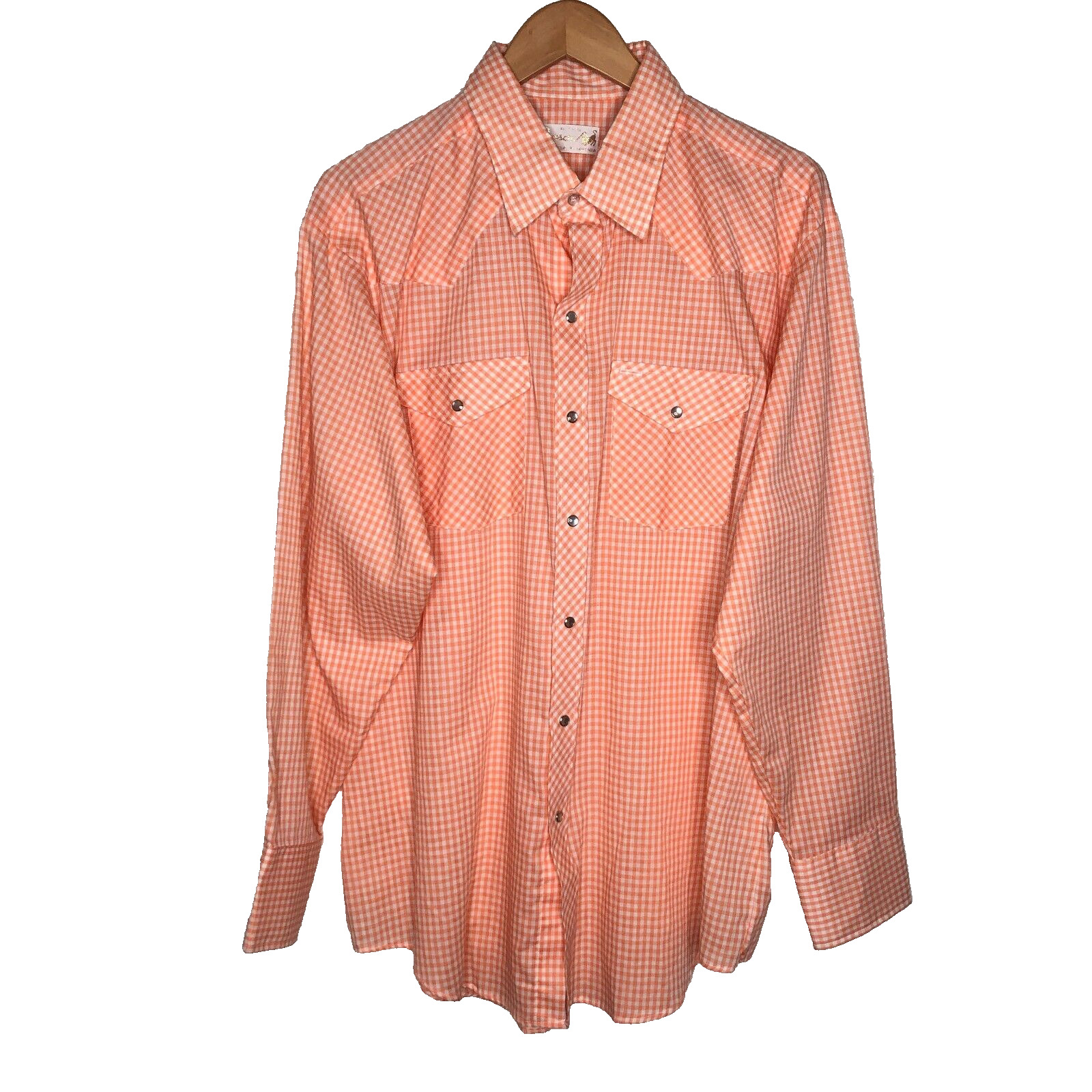 Vintage Ranch Western Gingham Pearl Snap Mens Shirt Size XL USA Cowboy Jason