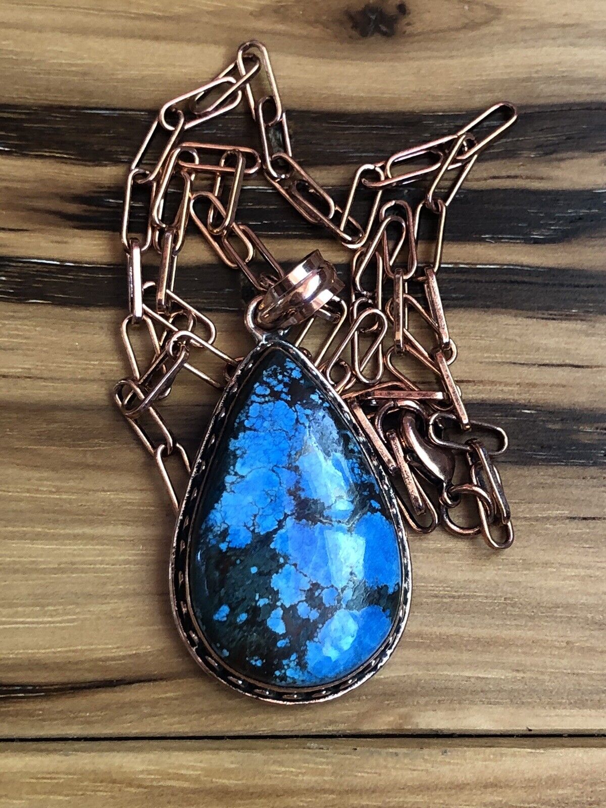 Beautiful Pure Copper Link 20” Necklace BEAUTIFUL Bisbee Blue Turquoise Pendant