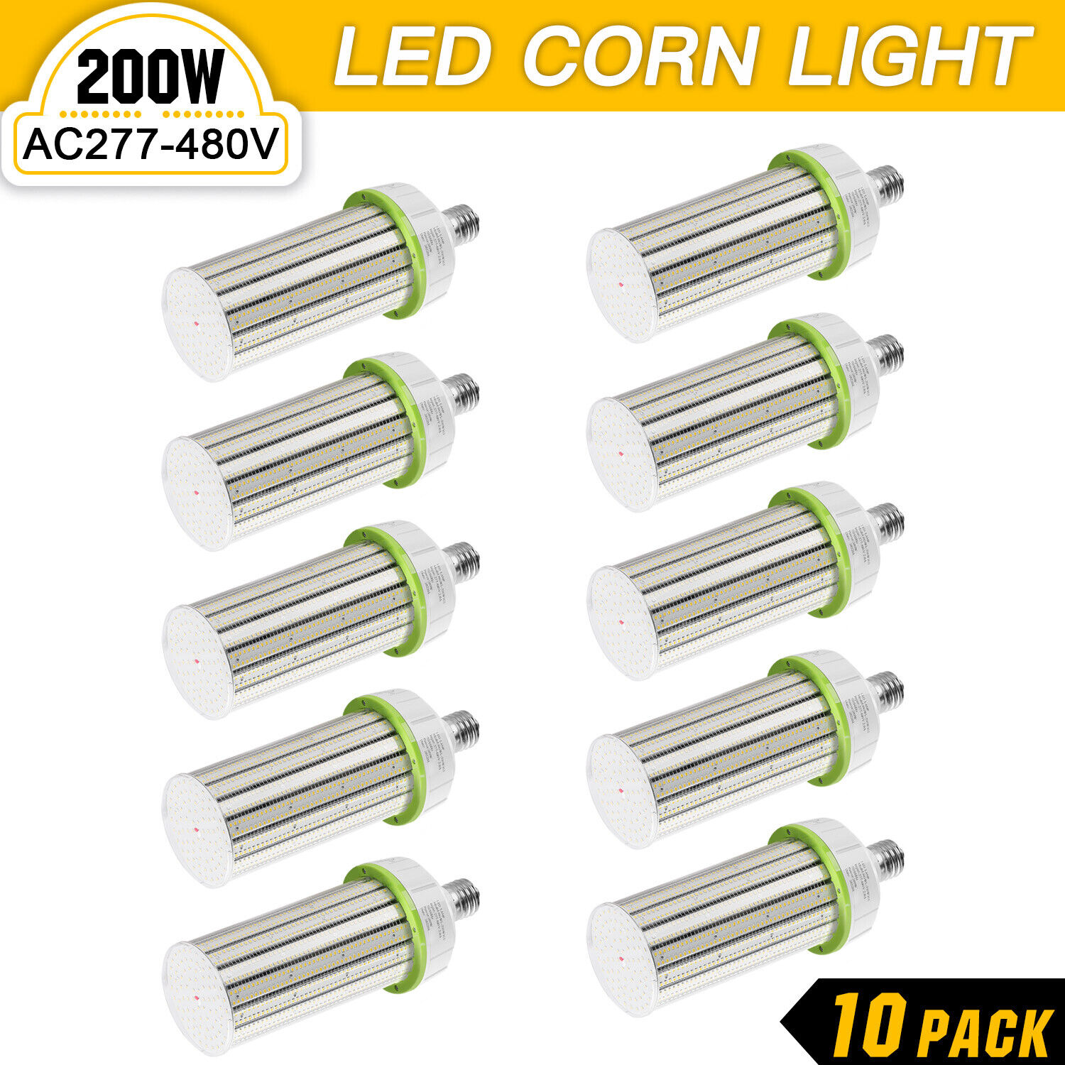 10 Pack 480V 200W LED Corn Light Bulb Warehouse Industrial Corn Lamp 27000 Lumen