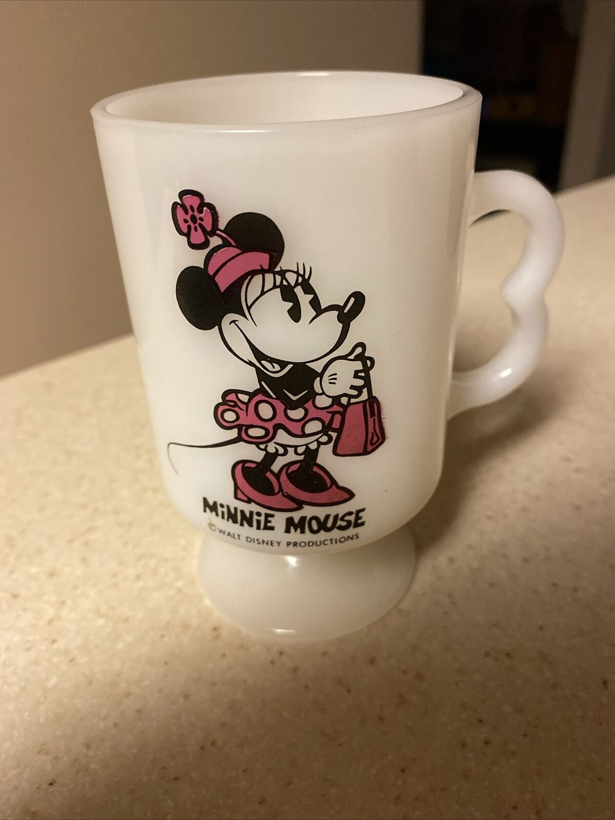 Vintage 1970s USA Federal Milk Glass Minnie Mouse Pedestal Mug (25) Great Color