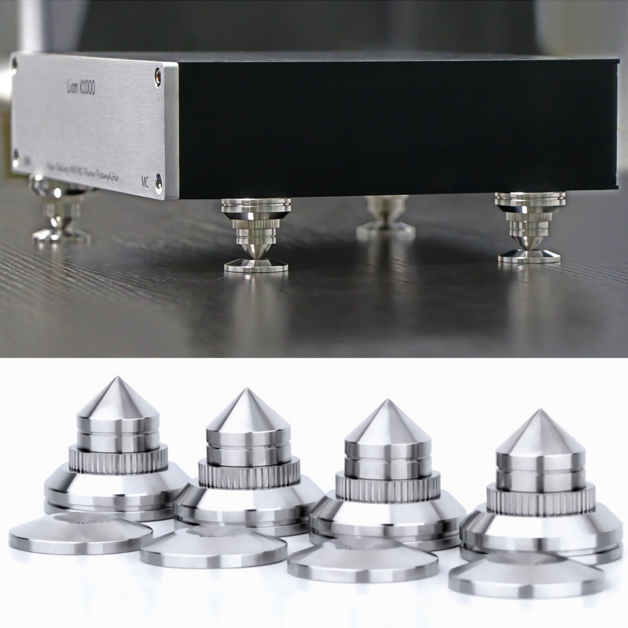 4PCS Speaker Turntable Isolation Stand Feet Base Pad Stainless Steel Brackets