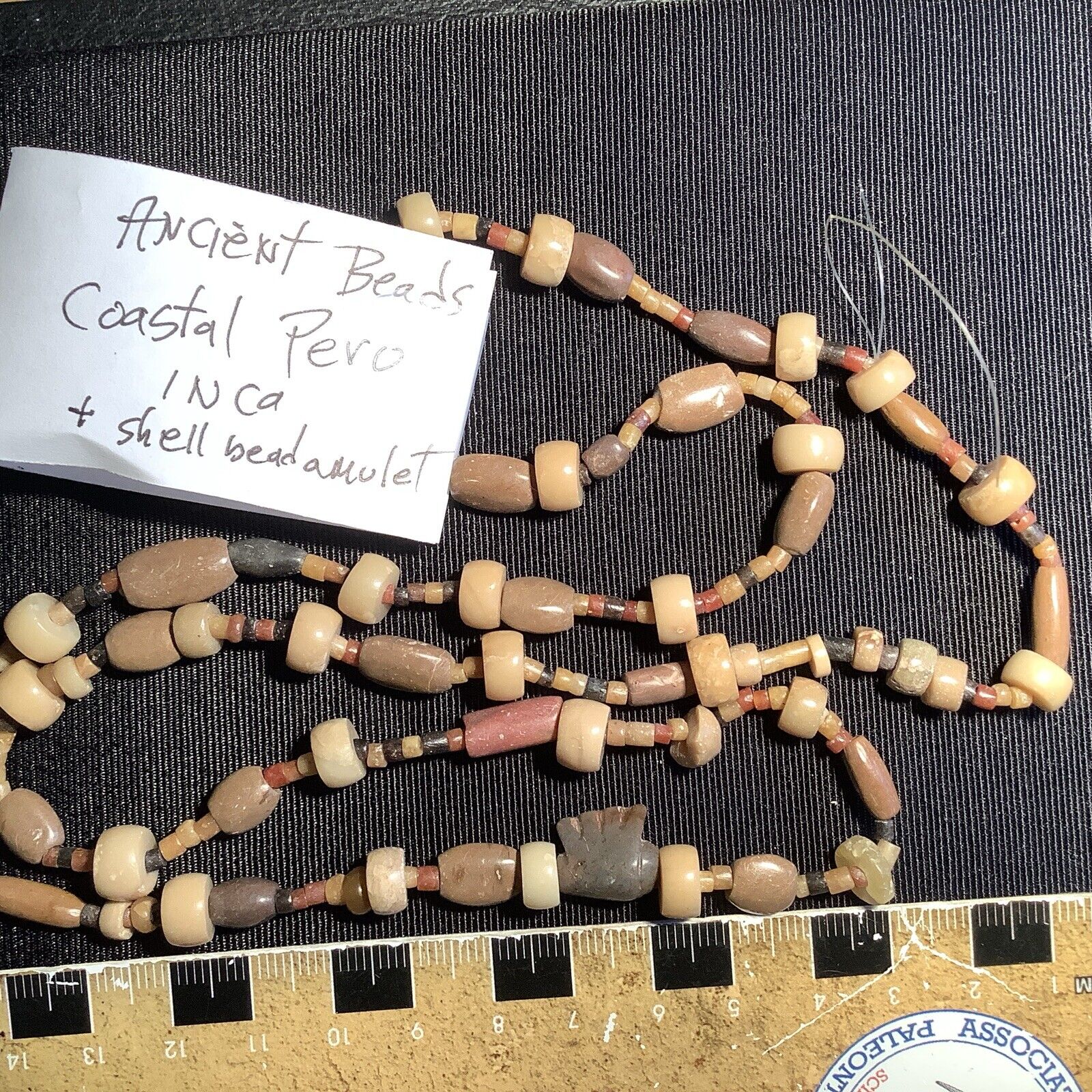 Pre-Columbian PERU North Coast,  Ancient - STONE + SHELL  BEADS  Long Necklace
