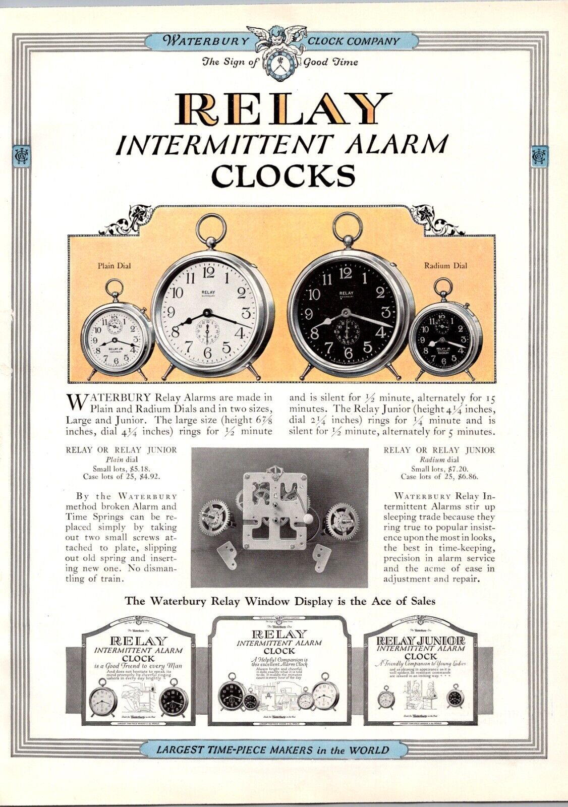 1924 Waterbury Clock Co RELAY Intermittent Alarm Clocks Catalog Page 2 sided